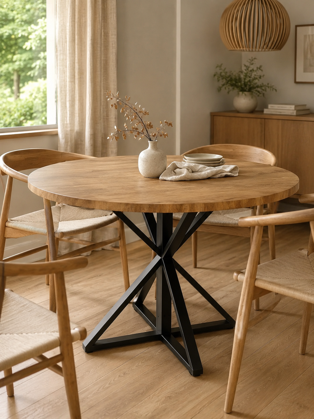 Chena – Table ronde chêne 4 à 6 personnes, pied central