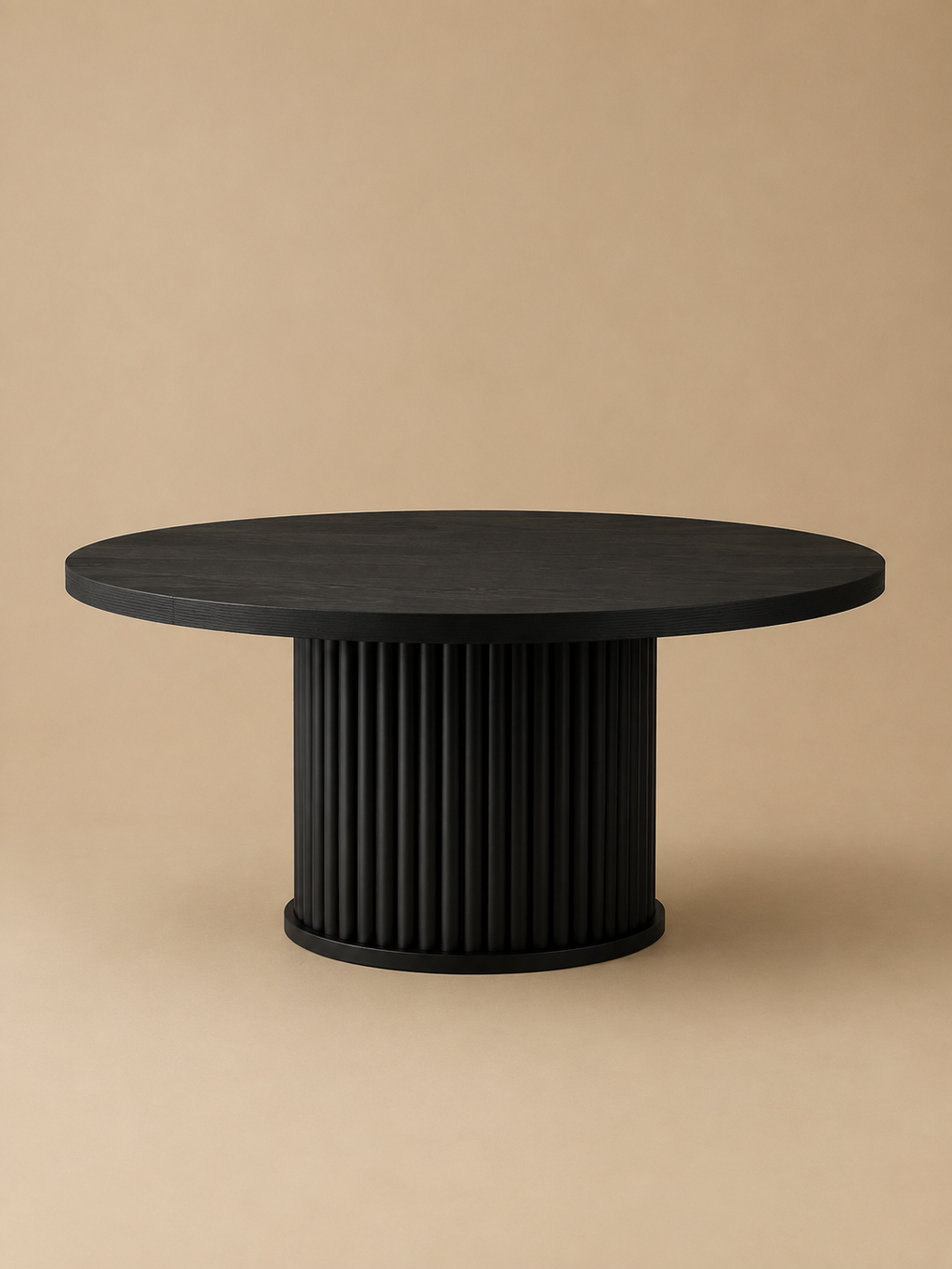 Fluta – Table ronde à manger noire 120cm, pied cannelé