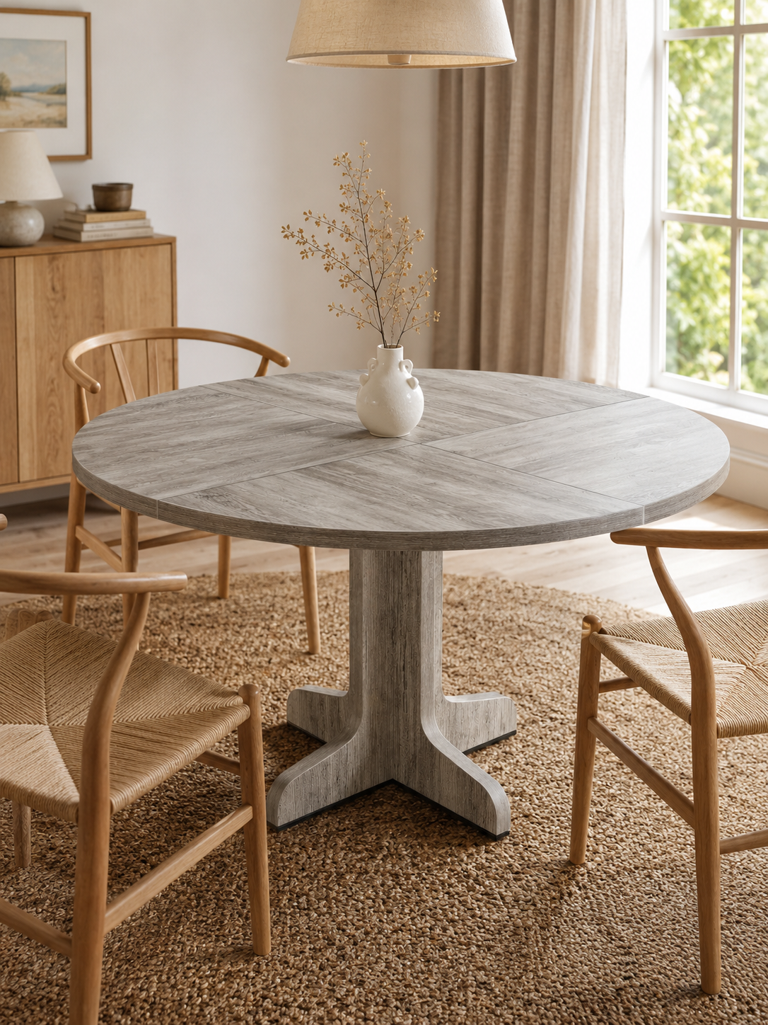 Nordik – Table ronde en bois 4 à 6 personnes, style farmhouse