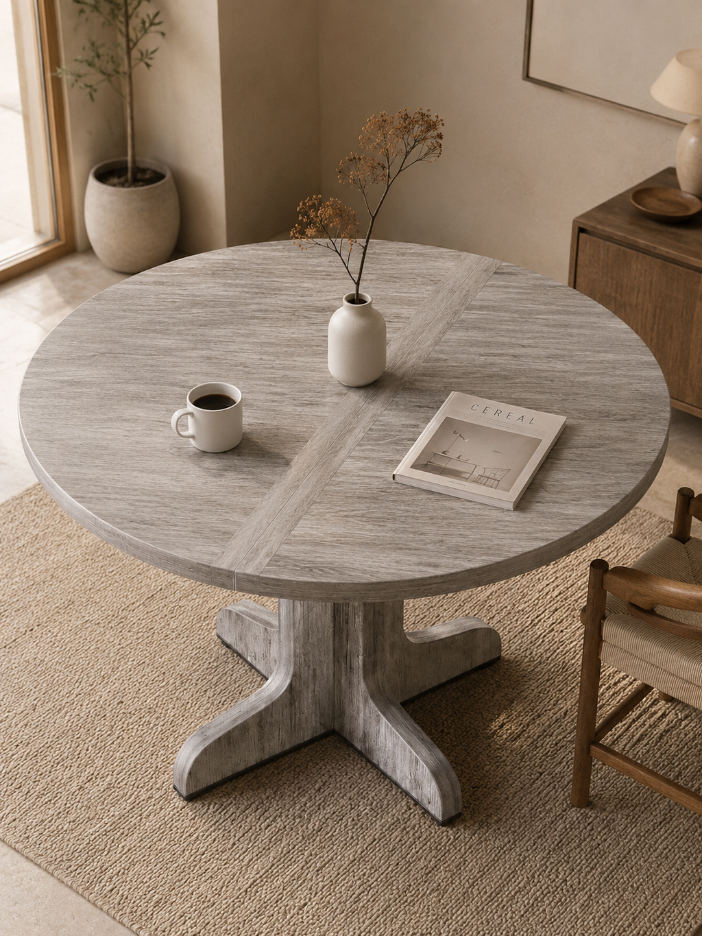 Nordik – Table ronde en bois 4 à 6 personnes, style farmhouse