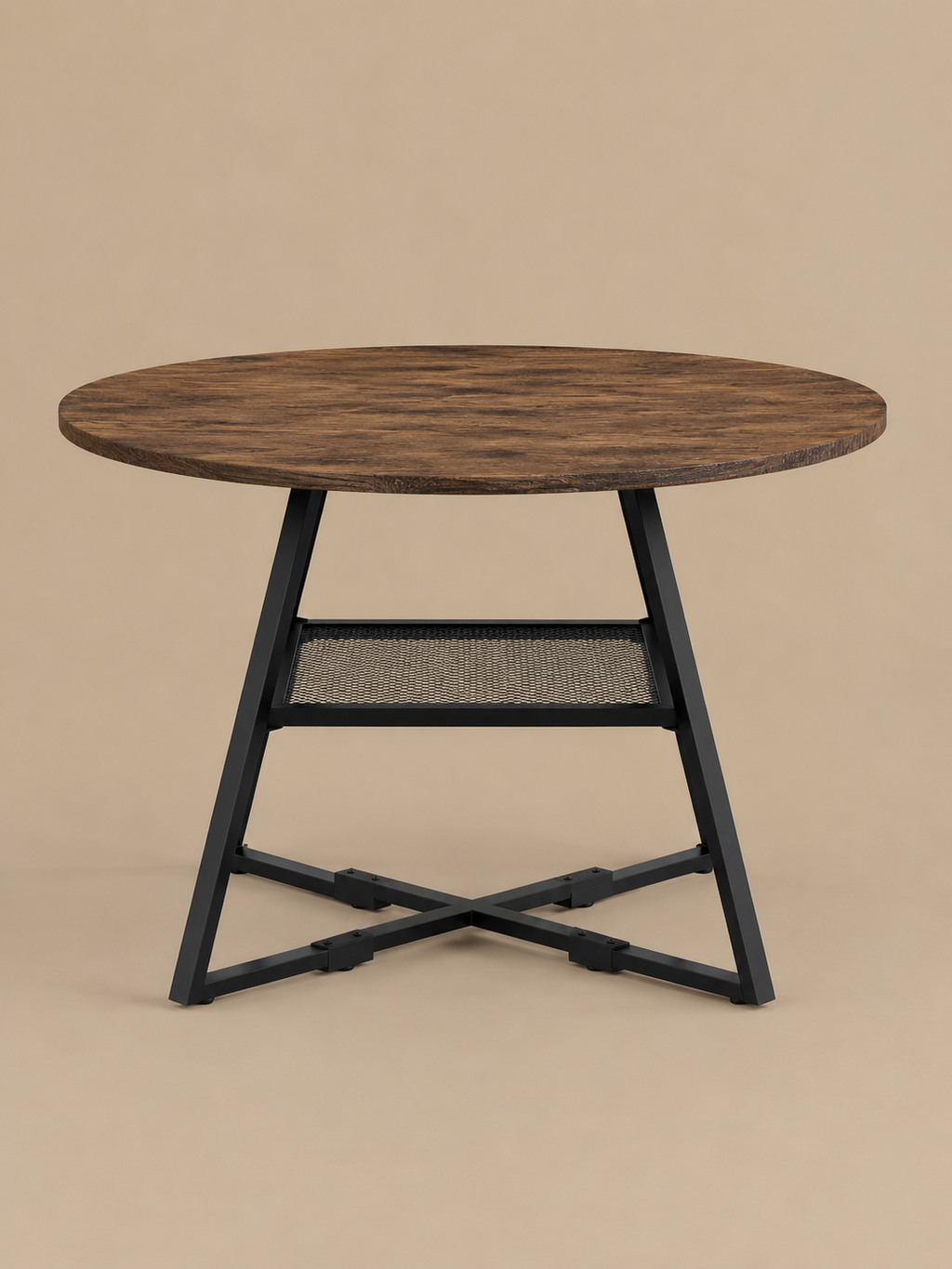 Etagera – Table ronde à manger effet bois 100cm, étagère
