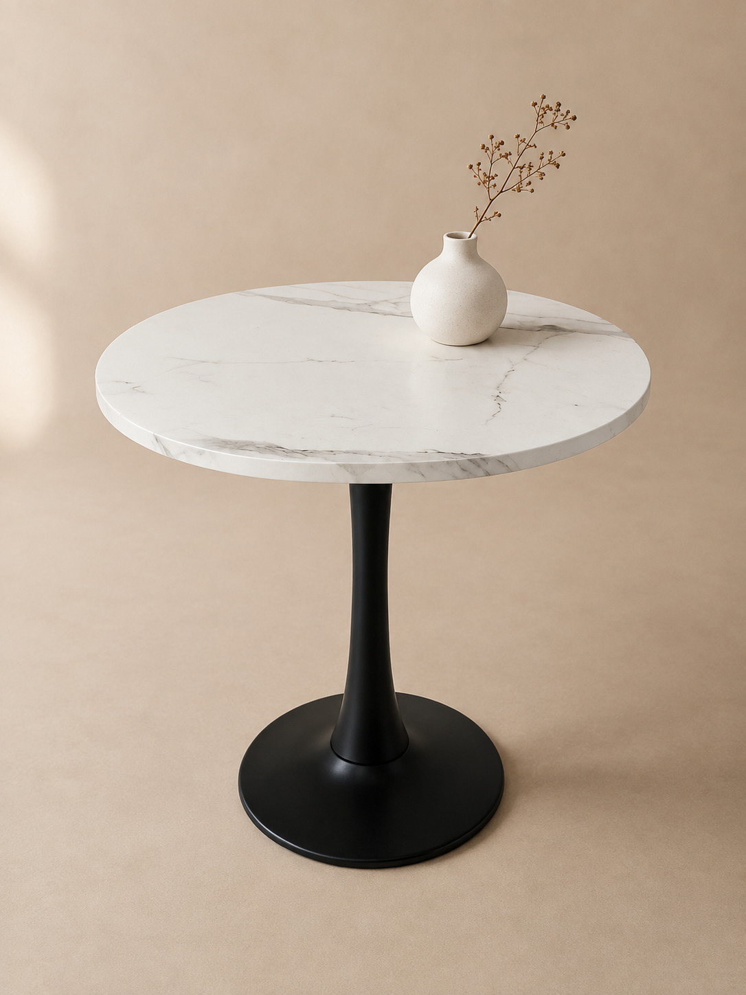 Luna – Table ronde effet marbre blanc, 2 à 4 personnes