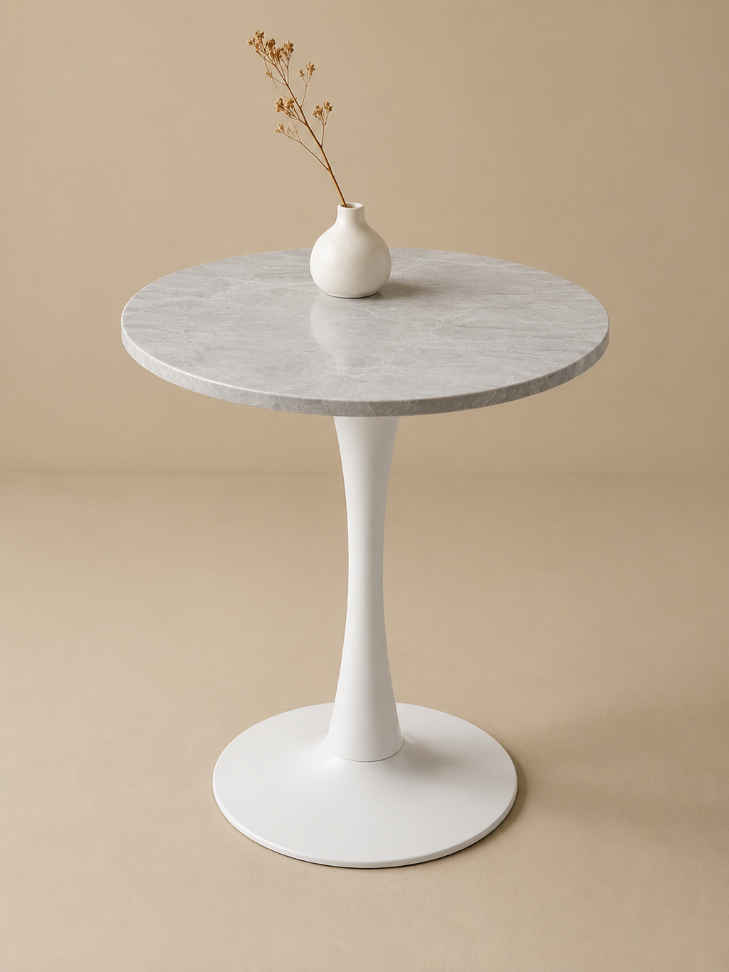 Vela – Table ronde effet marbre blanc, 2 personnes