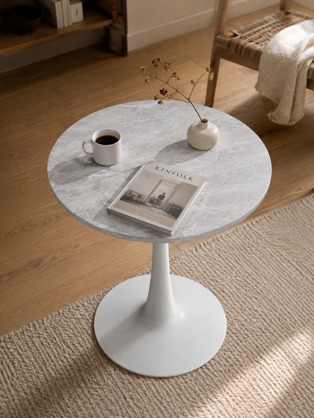 Vela – Table ronde effet marbre blanc, 2 personnes
