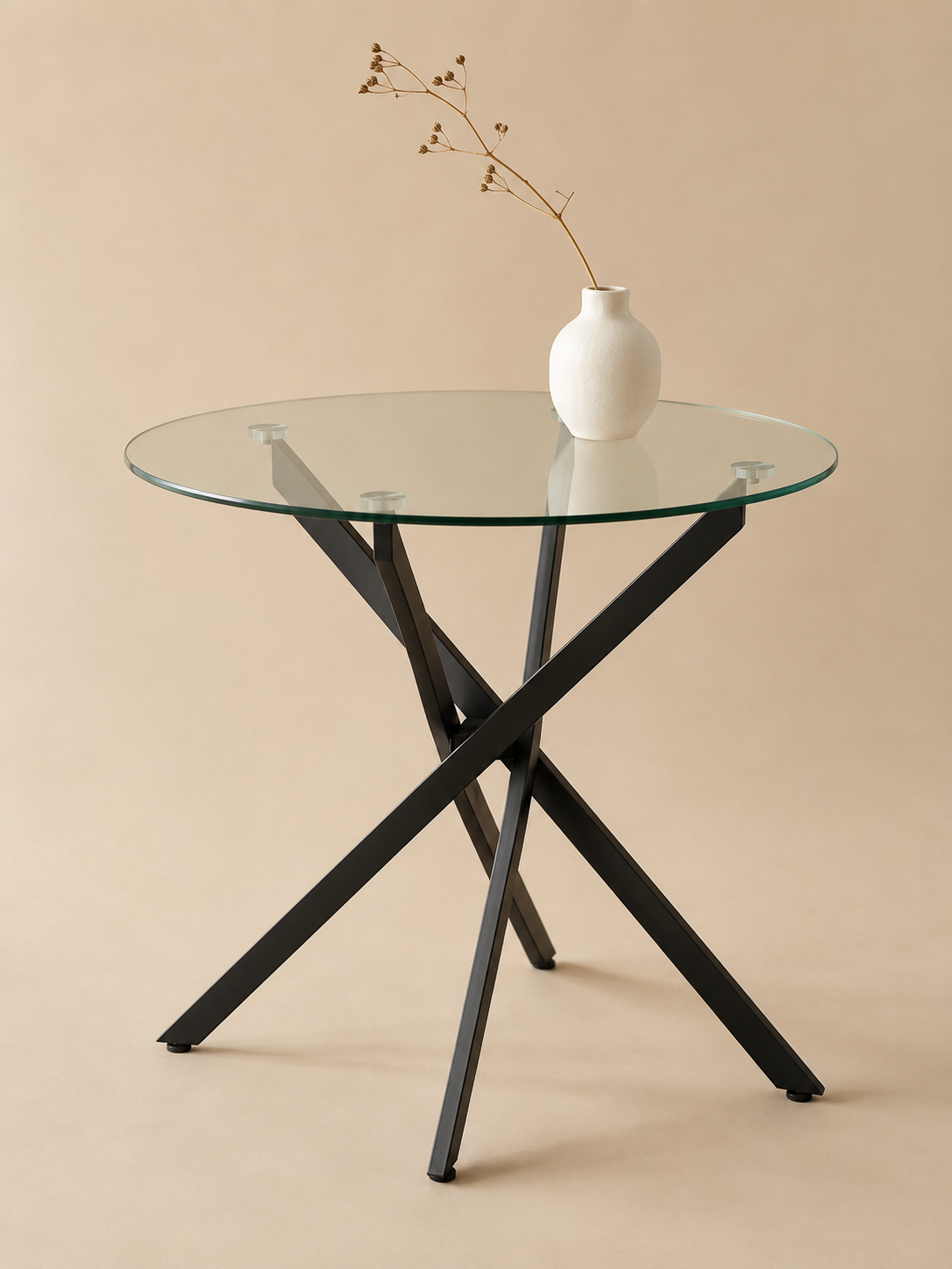 Cristal – Table ronde à manger 2 à 4 personnes, verre trempé