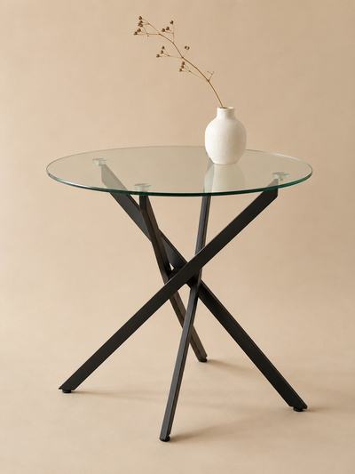 Cristal – Table ronde à manger 2 à 4 personnes, verre trempé