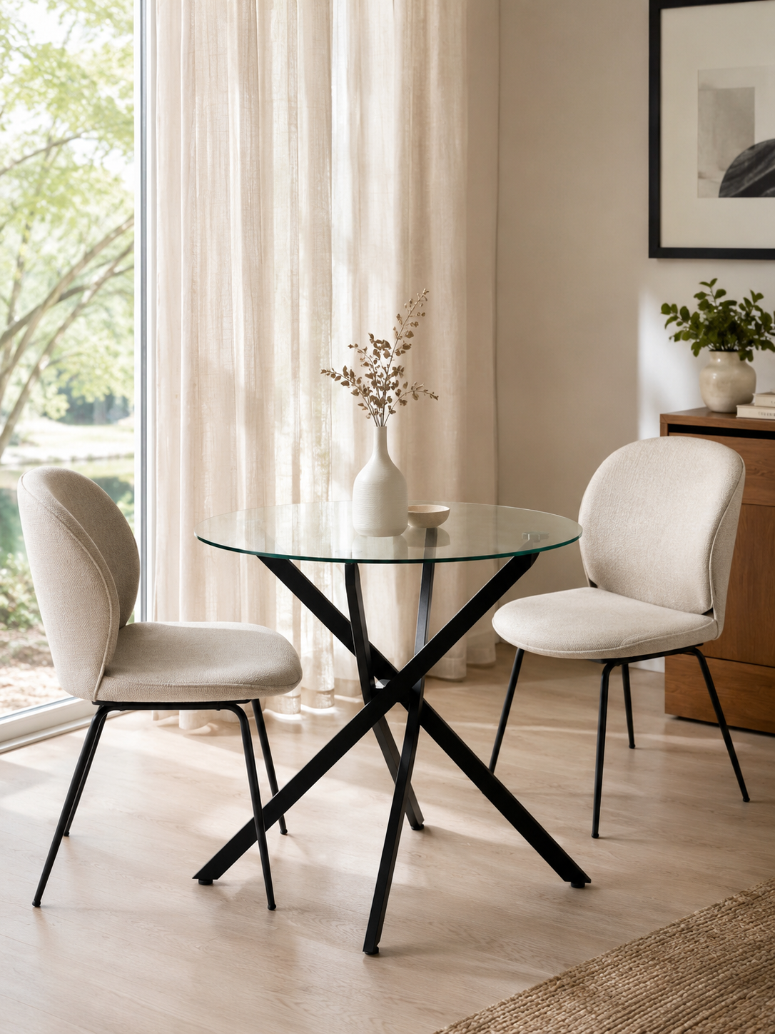 Cristal – Table ronde à manger 2 à 4 personnes, verre trempé