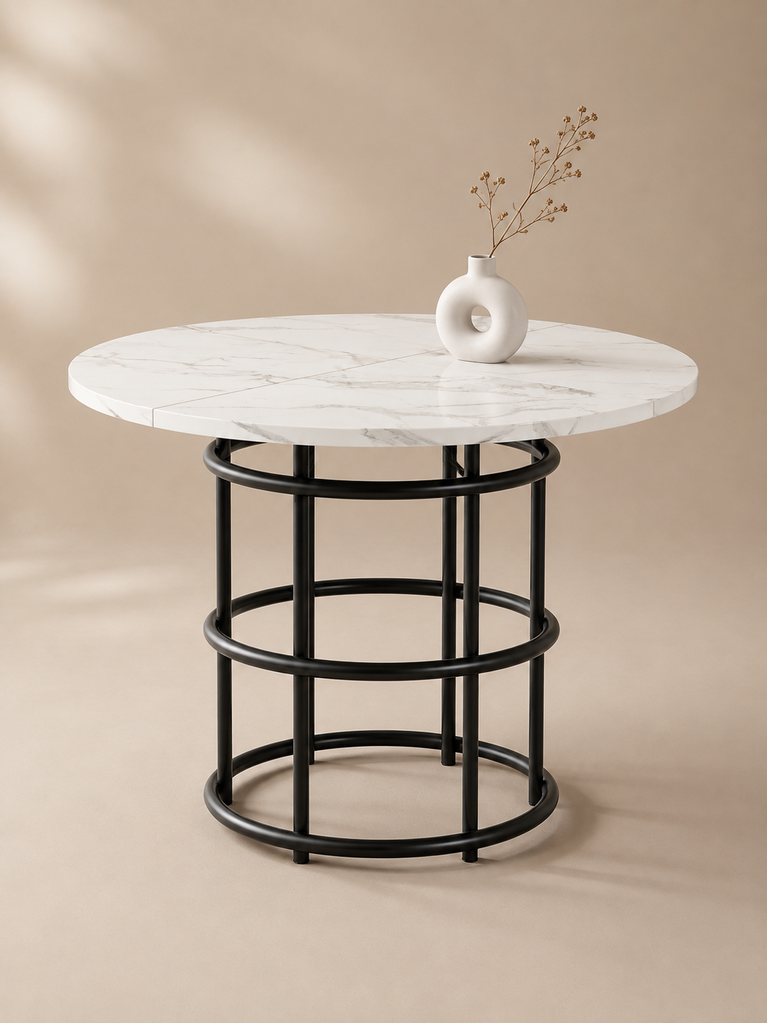 Marmo – Table ronde effet marbre 4 personnes, MDF