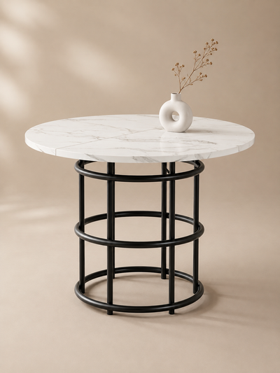 Marmo – Table ronde effet marbre 4 personnes, MDF