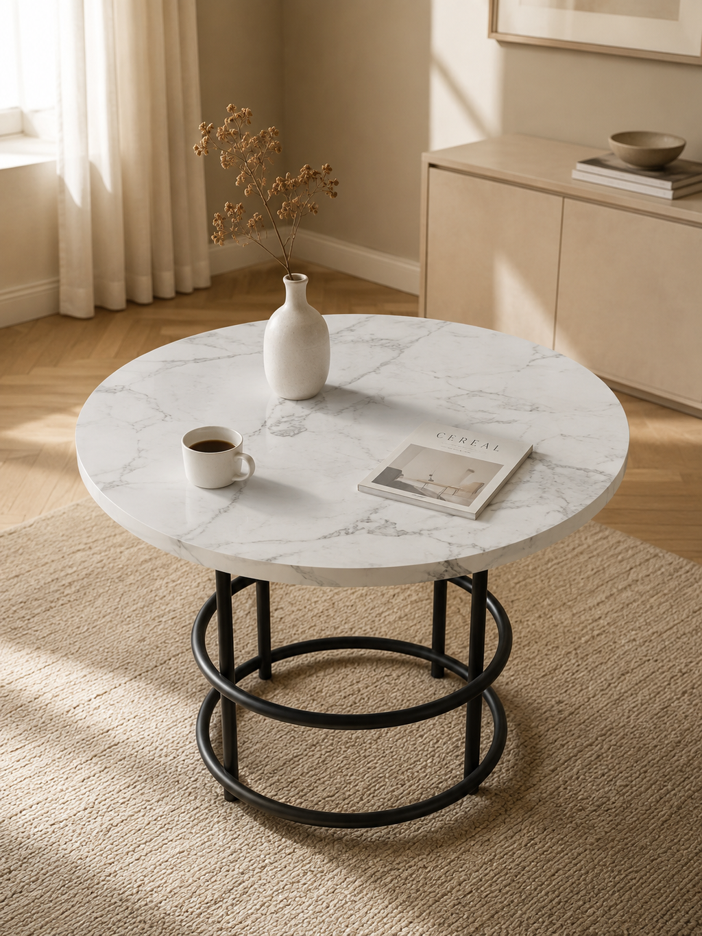 Marmo – Table ronde effet marbre 4 personnes, MDF