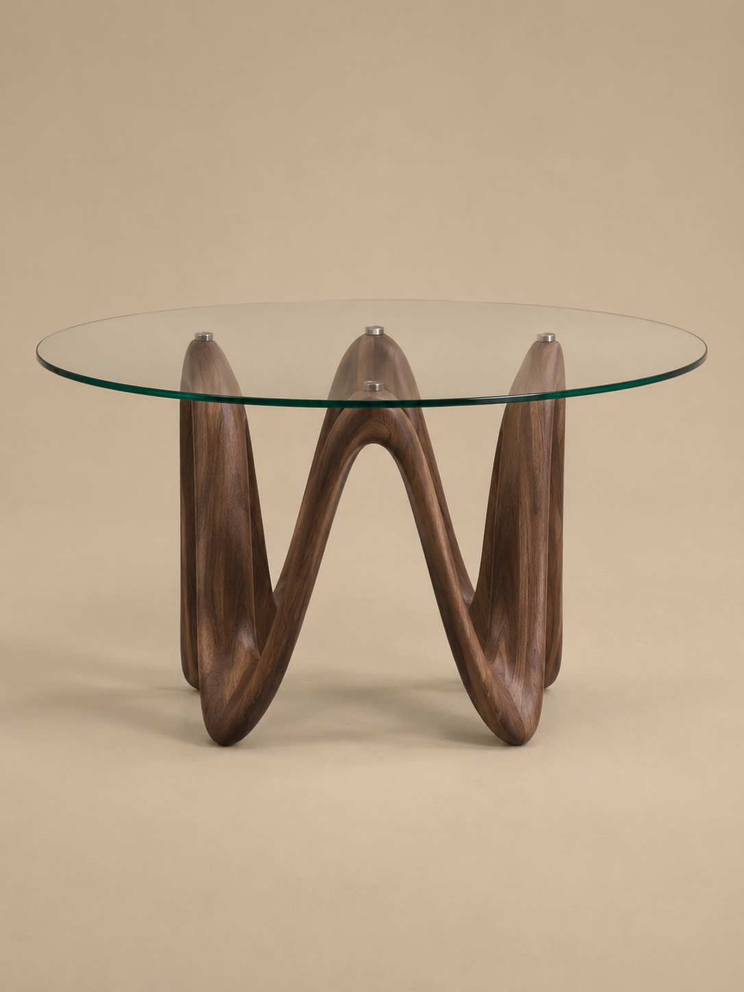 Onda – Table ronde à manger 4 à 6 personnes, verre et bois massif
