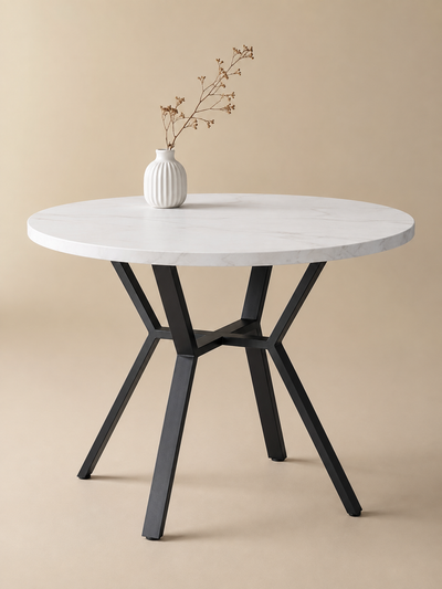 Xeno – Table ronde effet marbre 4 personnes, base X