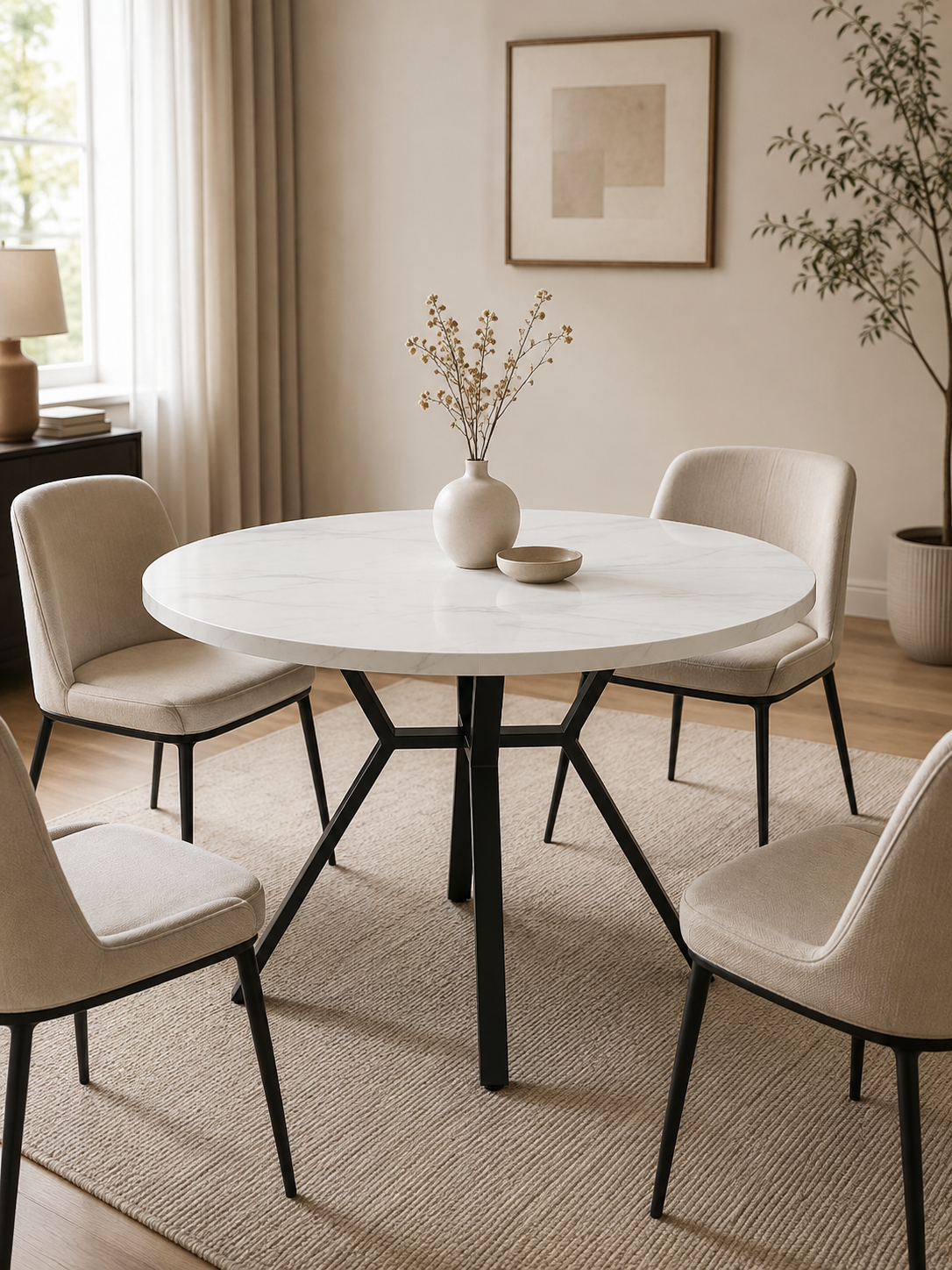 Xeno – Table ronde effet marbre 4 personnes, base X