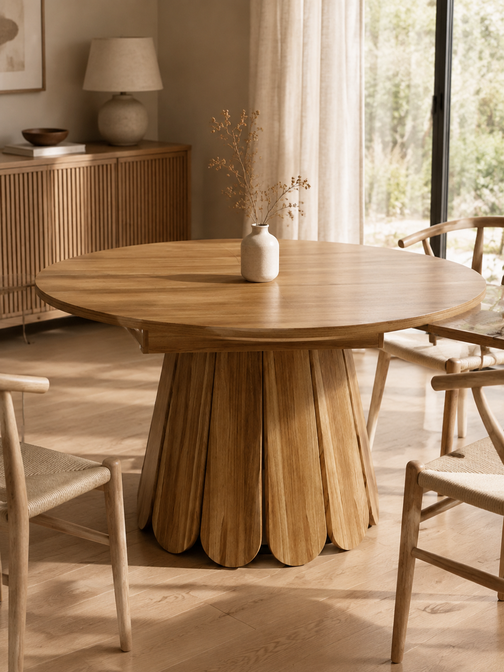 Vintara – Table ronde extensible 4 à 6 personnes, MDF marron