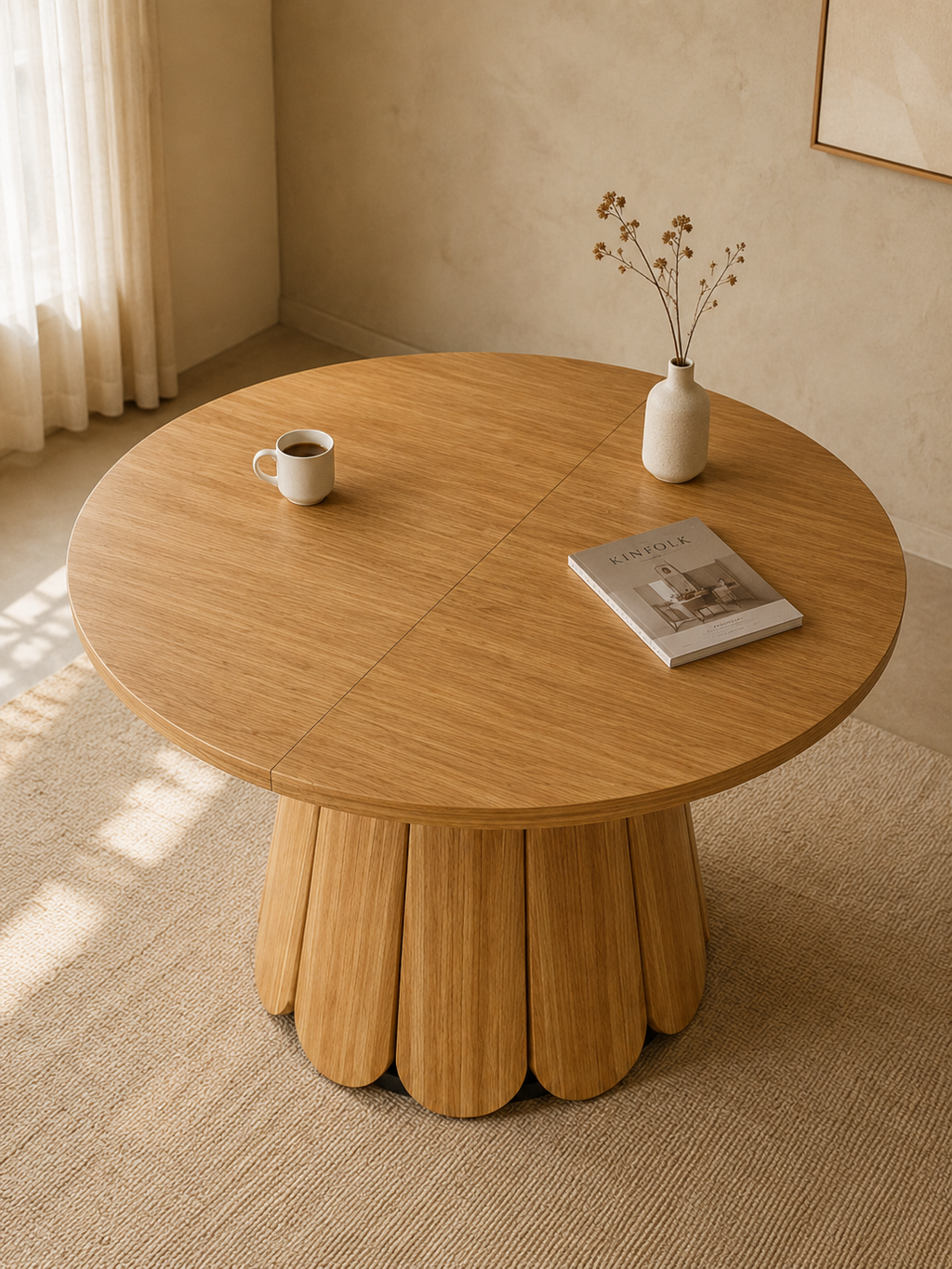 Vintara – Table ronde extensible 4 à 6 personnes, MDF marron