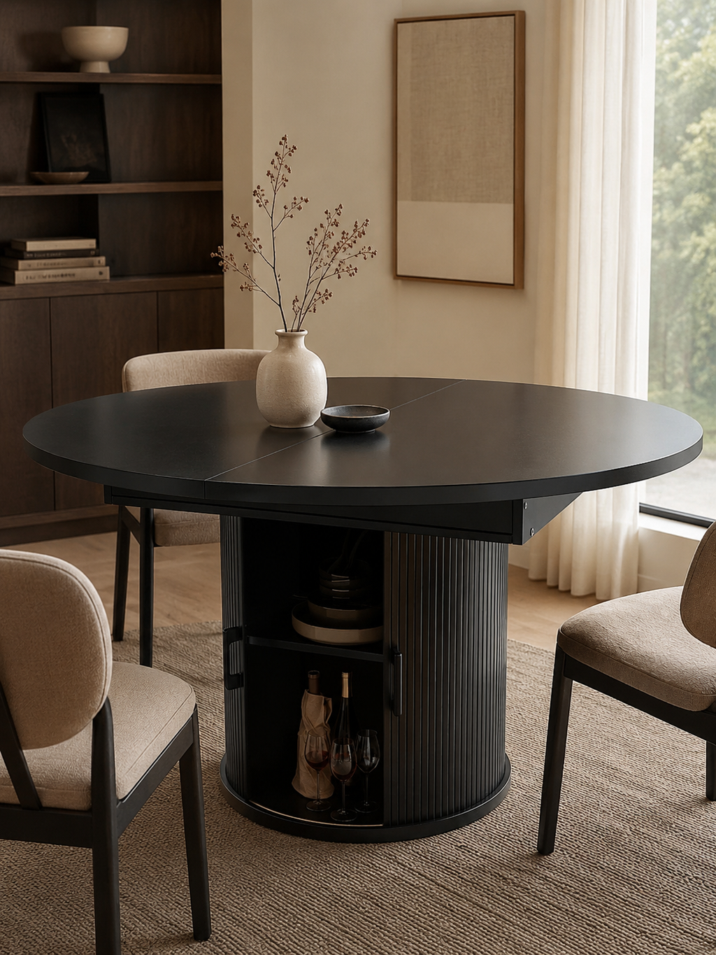 Ovalia – Table ronde à manger extensible 4 à 6 personnes, MDF