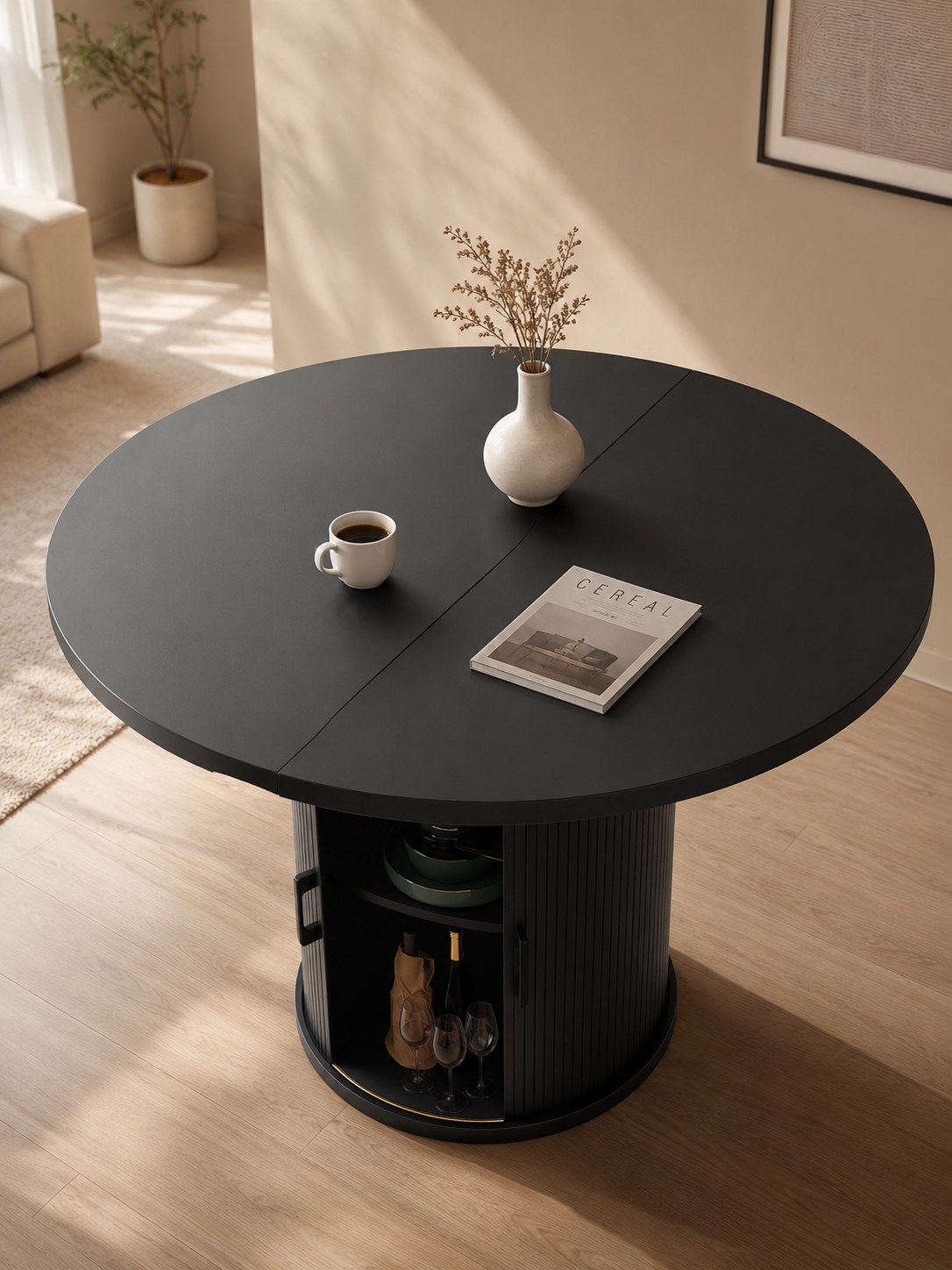 Ovalia – Table ronde à manger extensible 4 à 6 personnes, MDF