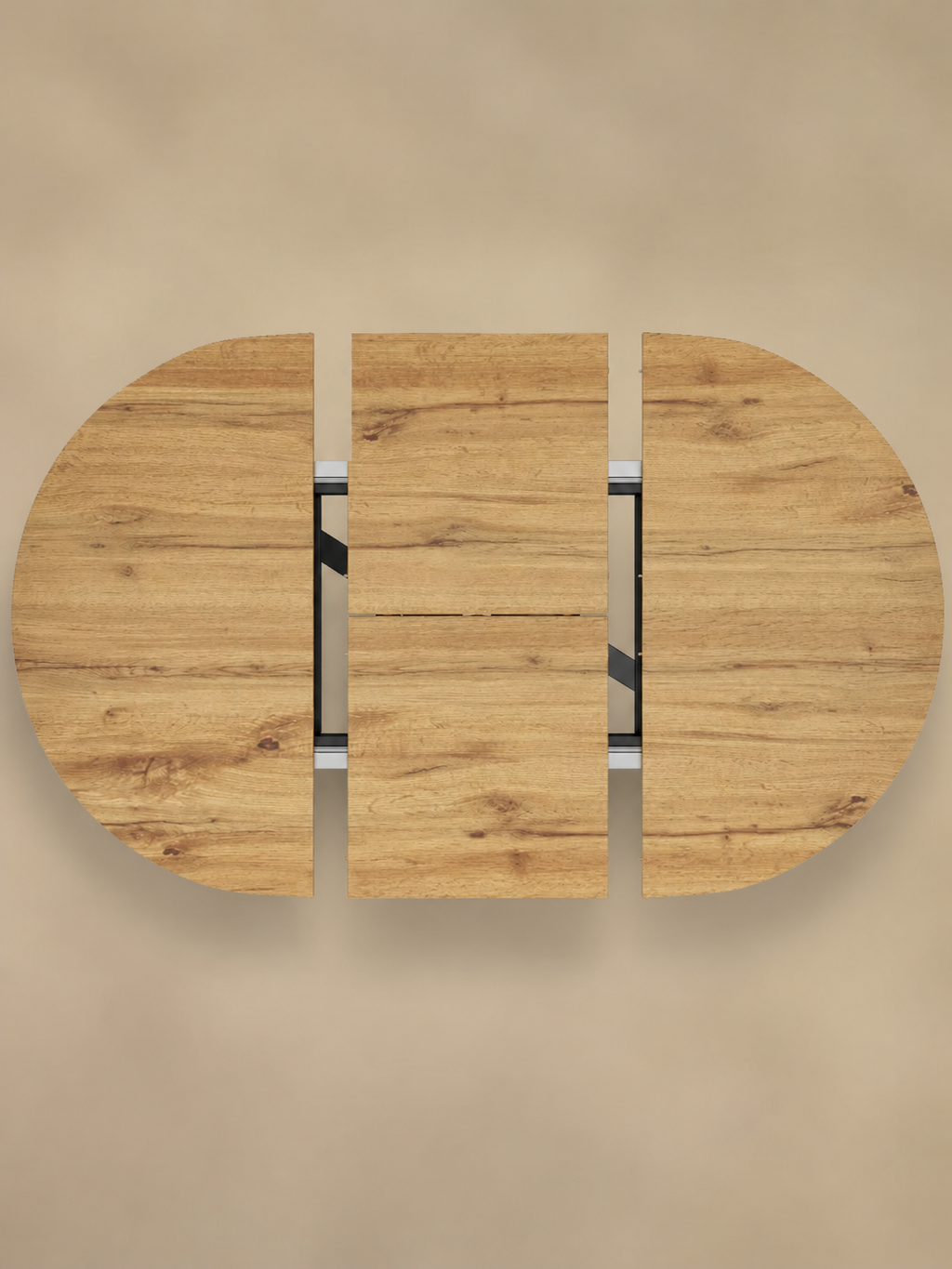Convertia – Table ronde extensible 4 à 6 personnes, MDF, rangement intégré