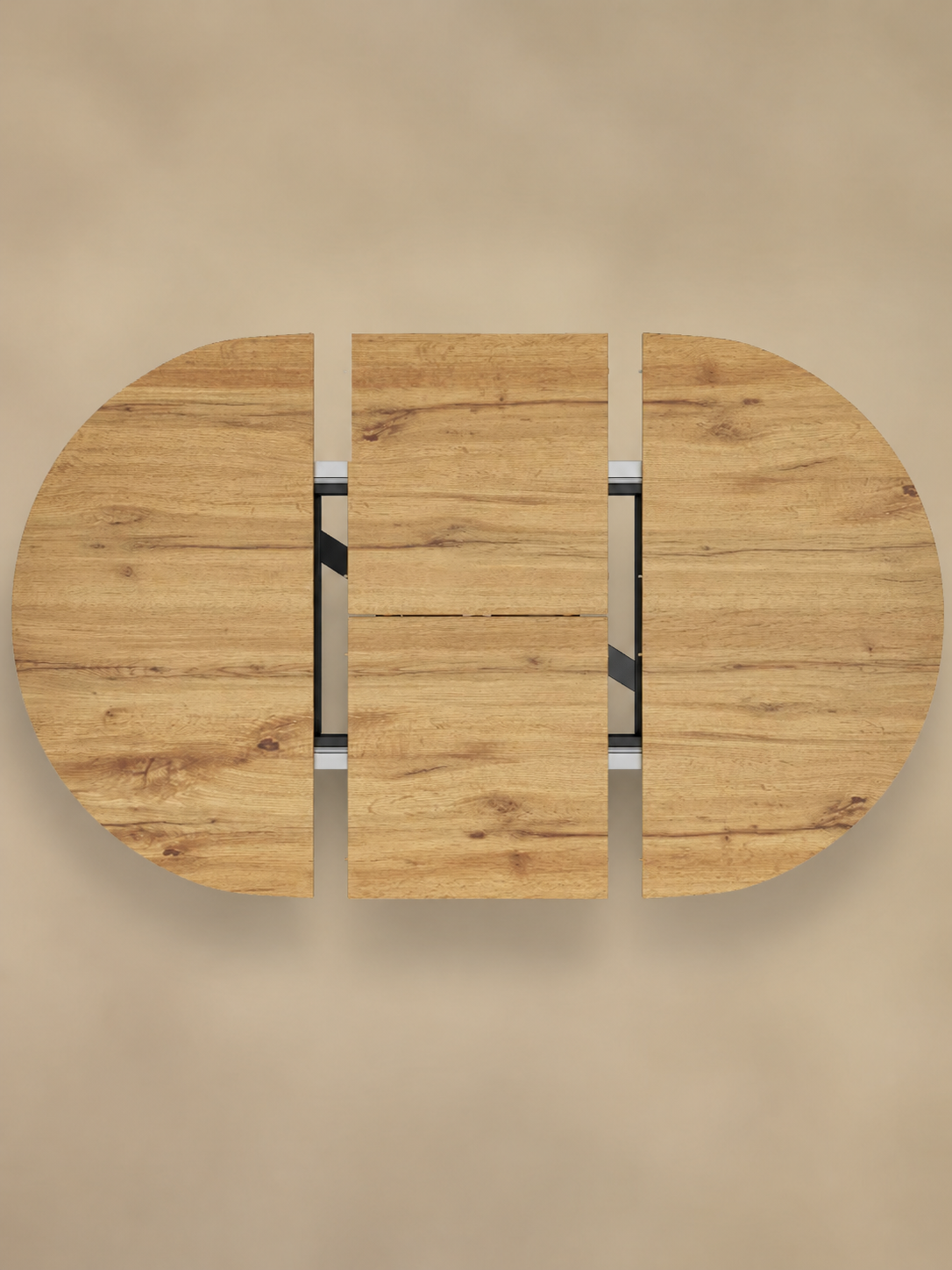 Convertia – Table ronde extensible 4 à 6 personnes, MDF, rangement intégré