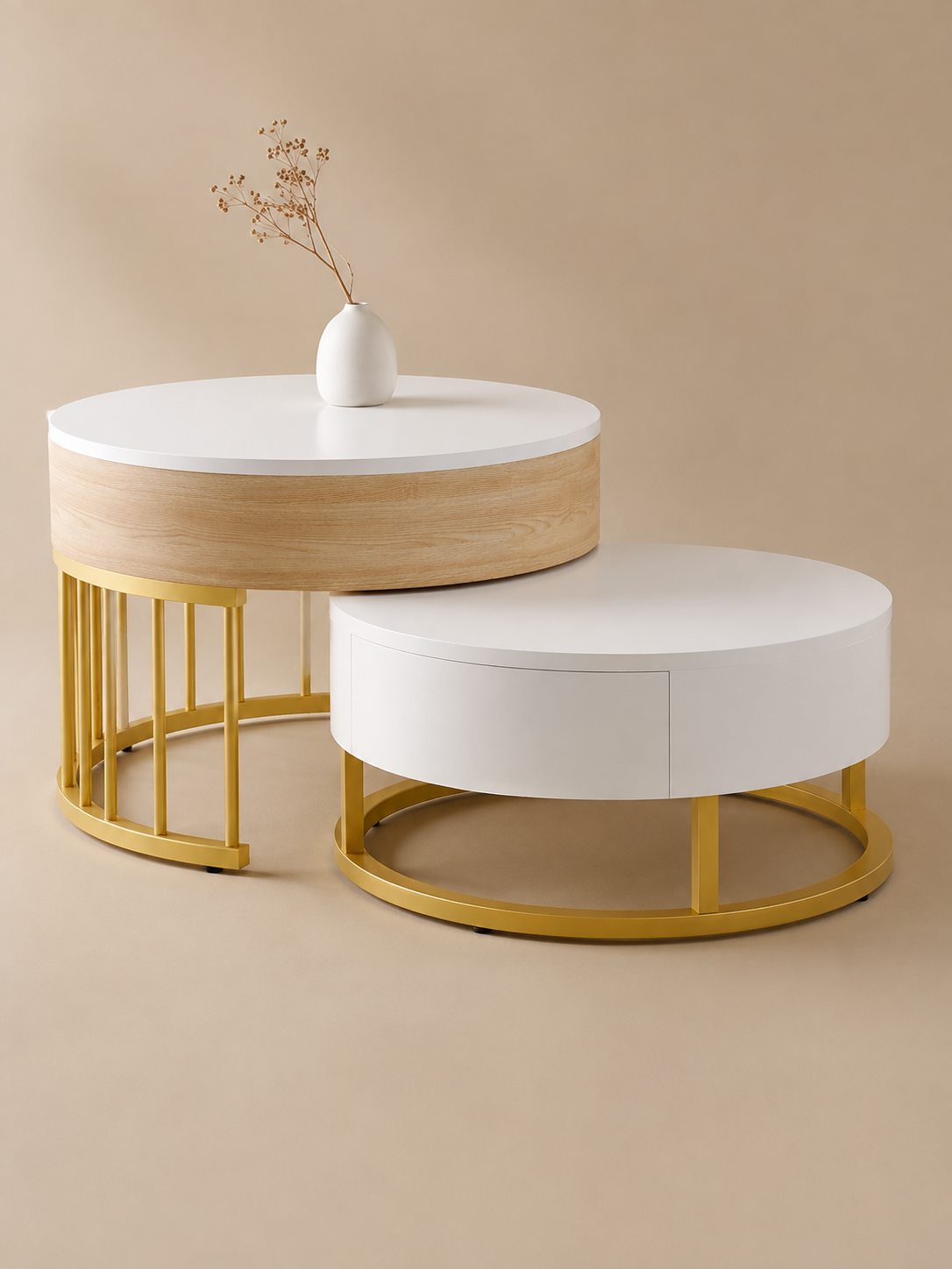 Modula – Tables basses gigognes hauteur ajustable, rangement
