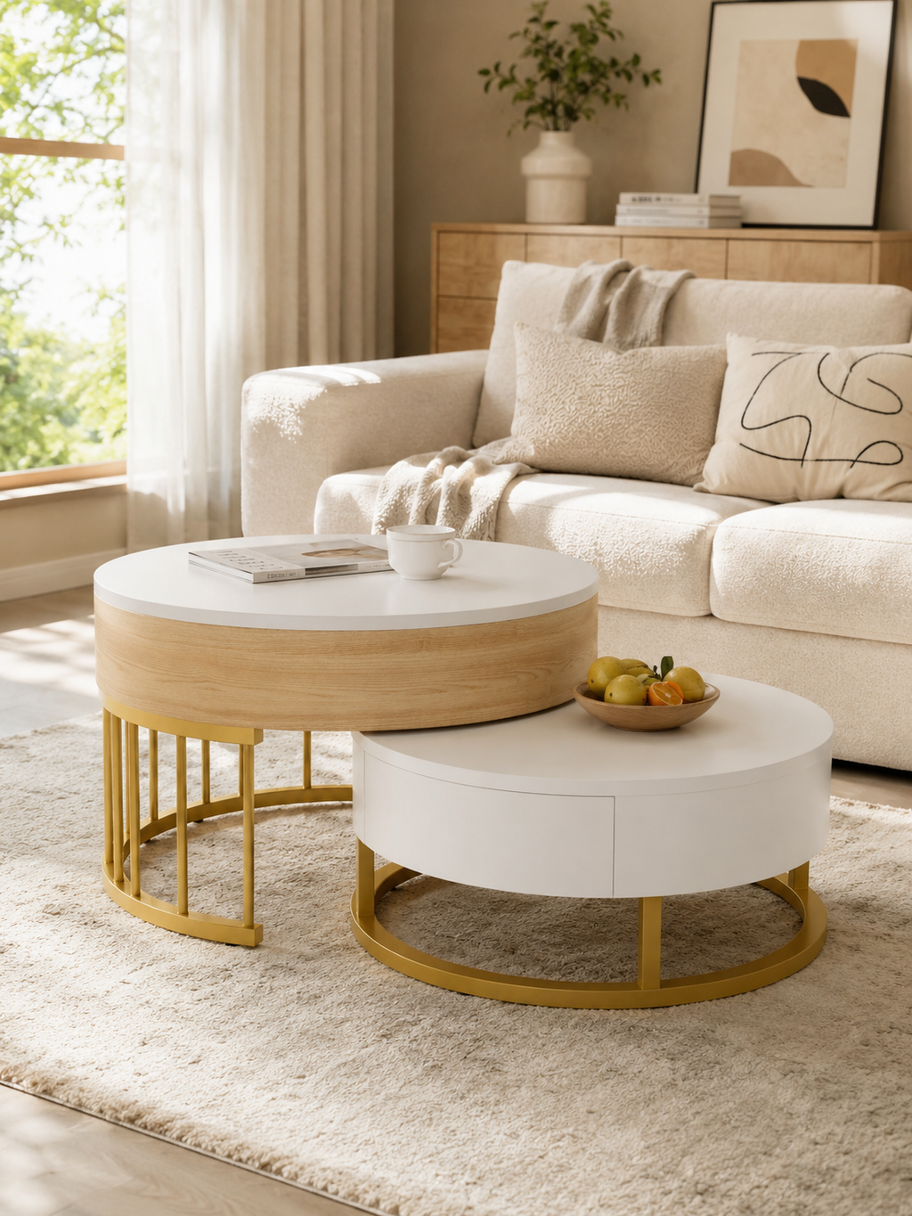 Modula – Tables basses gigognes hauteur ajustable, rangement