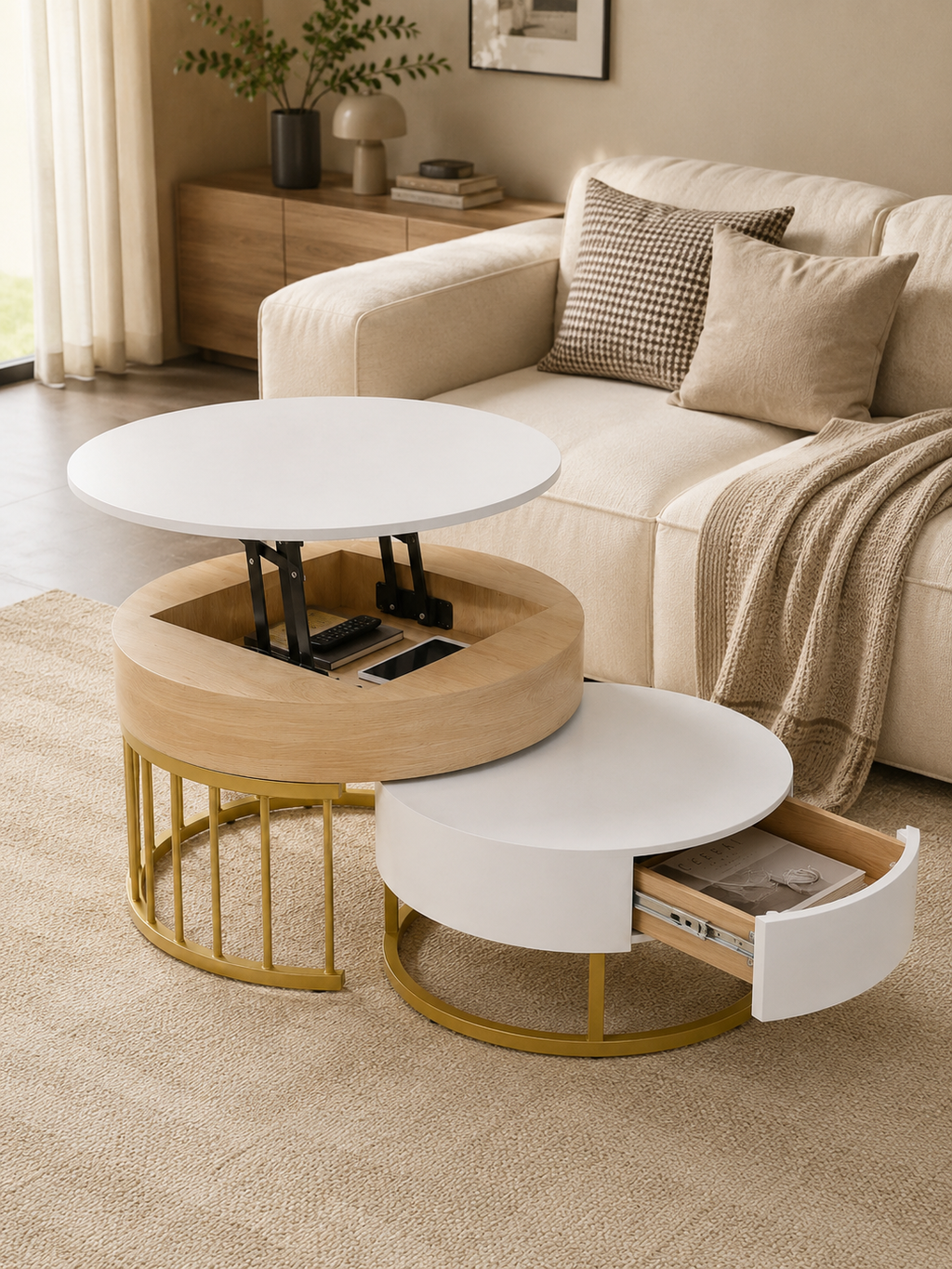 Modula – Tables basses gigognes hauteur ajustable, rangement