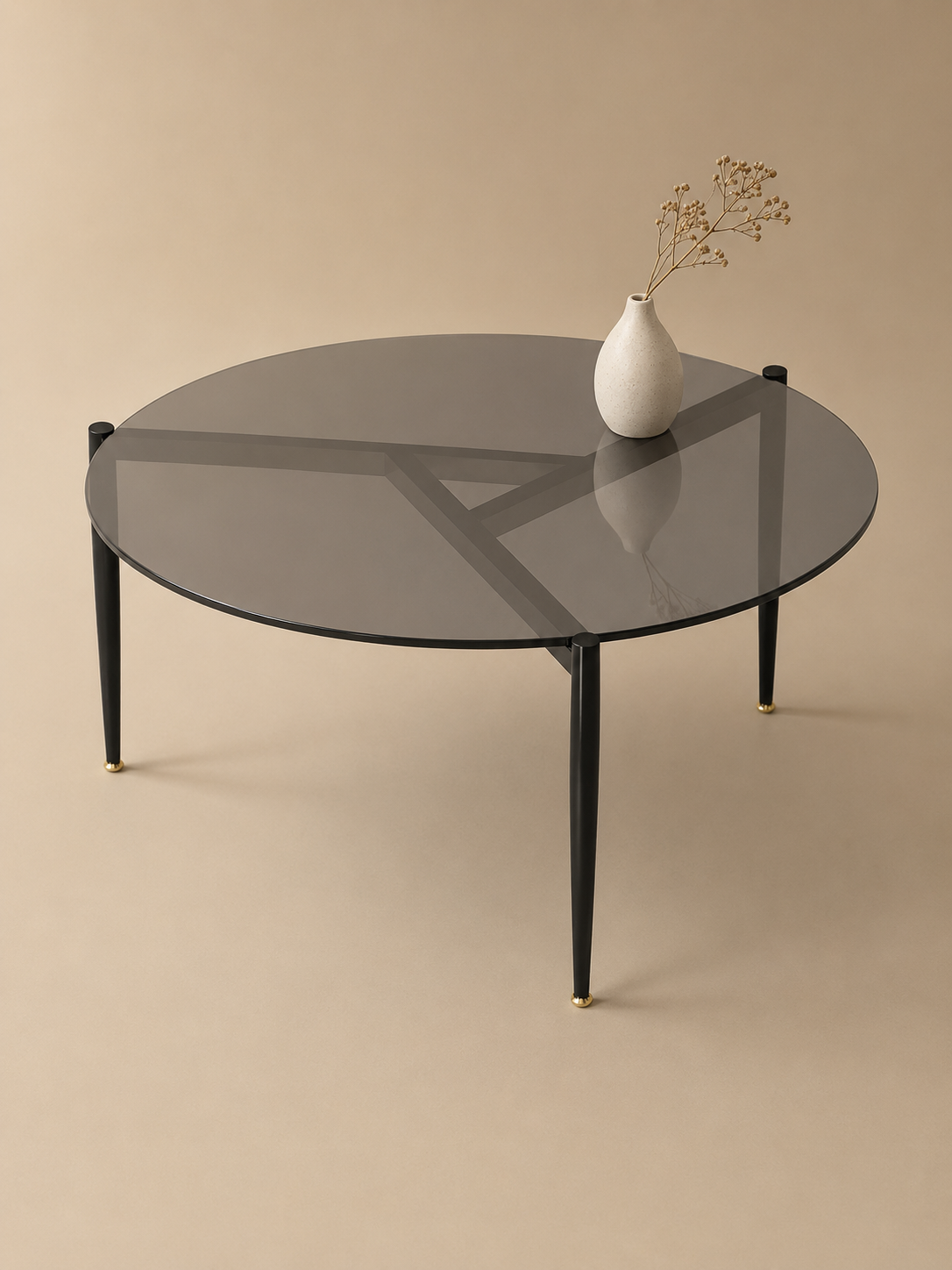 Cristalina – Table basse ronde verre trempé, métal