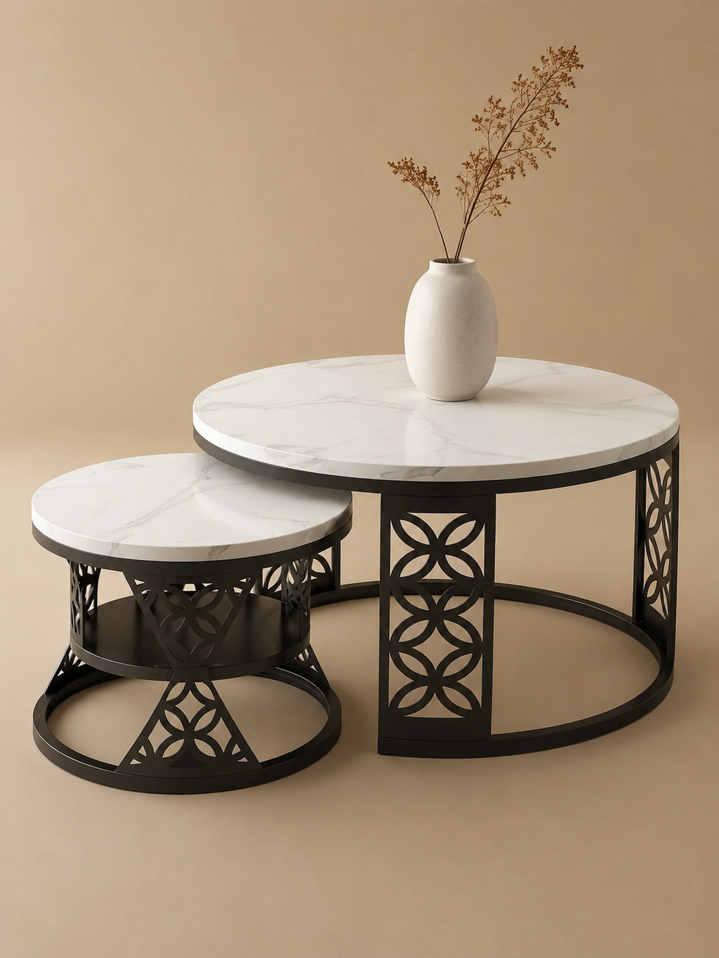 Marmorina – Tables basses gigognes rondes effet marbre, set de 2