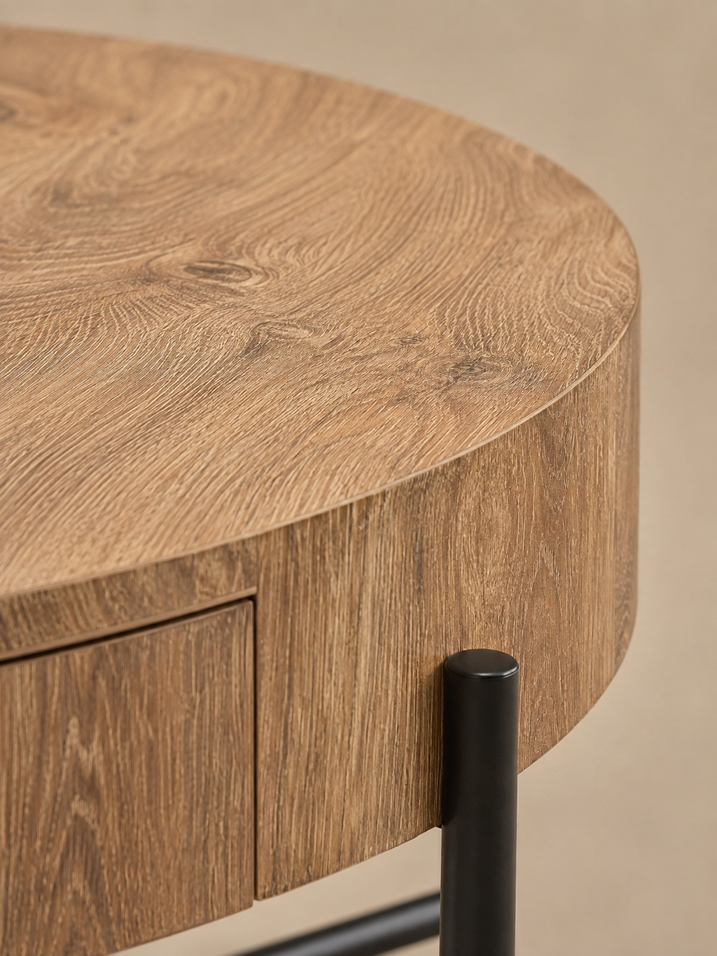 Discreta – Table basse ronde bois, 2 tiroirs
