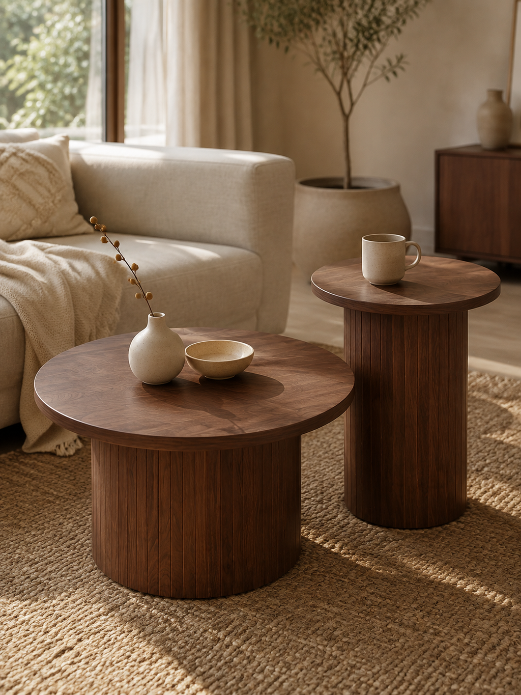 Duo – Tables basses gigognes rondes en bois, set de 2