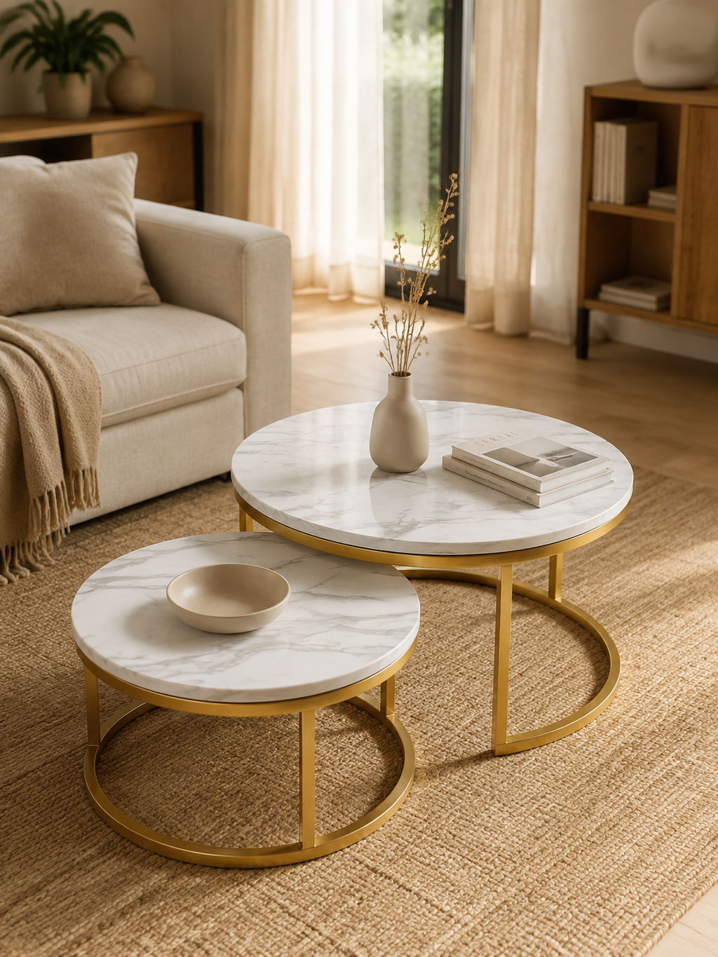 Argente – Tables basses gigognes rondes effet marbre, pieds métal
