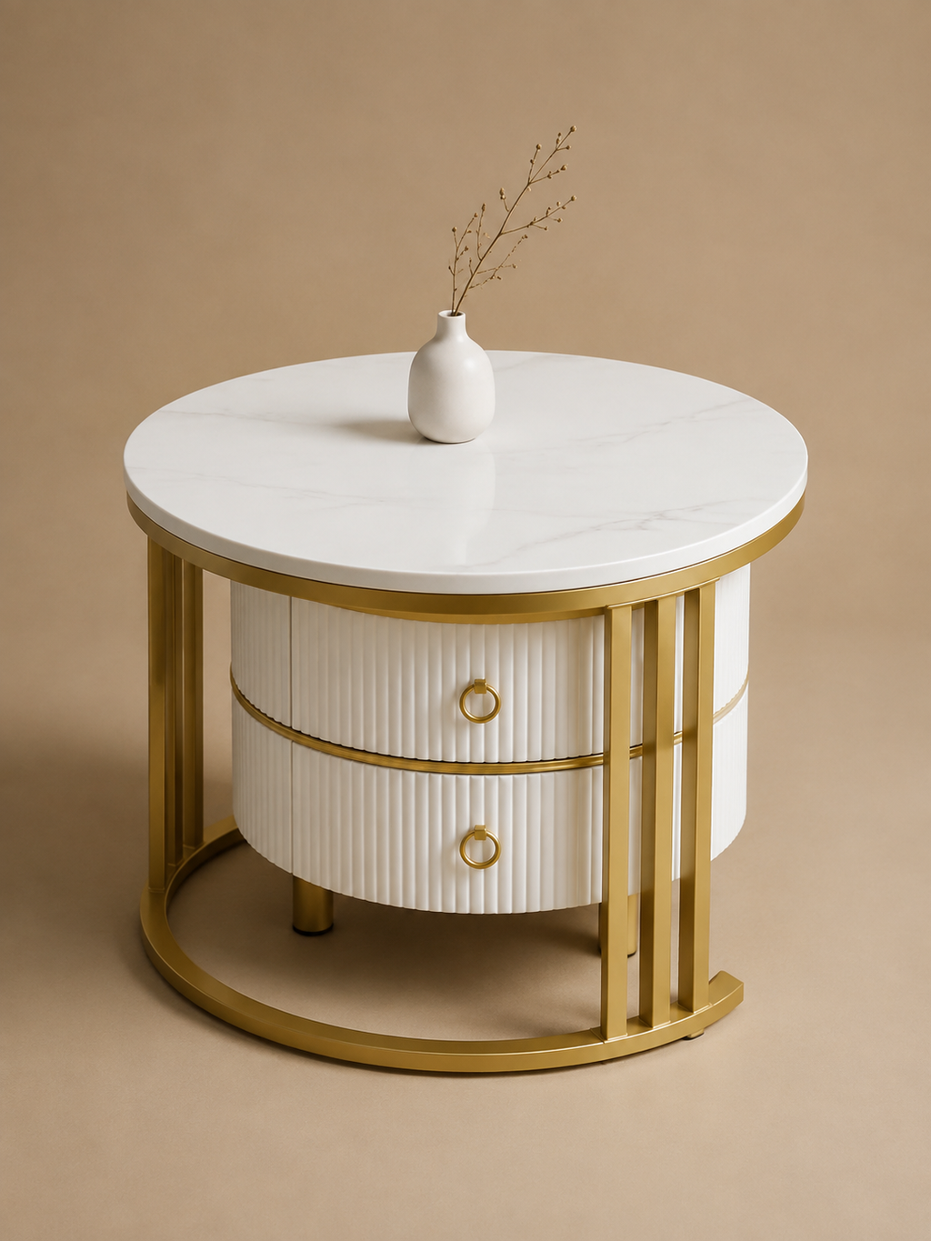 Aurelia – Tables basses gigognes rondes effet marbre, 2 tiroirs