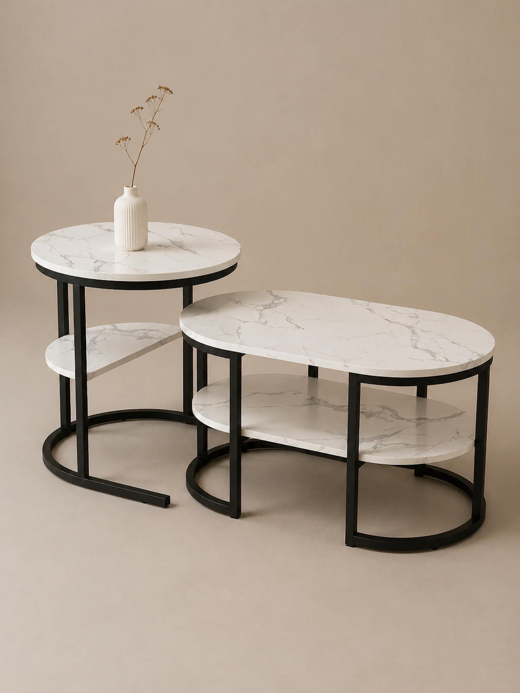 Anajqaqia – Tables basses gigognes rondes effet marbre, rangement