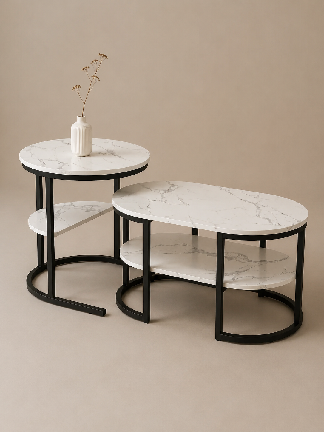 Anajqaqia – Tables basses gigognes rondes effet marbre, rangement