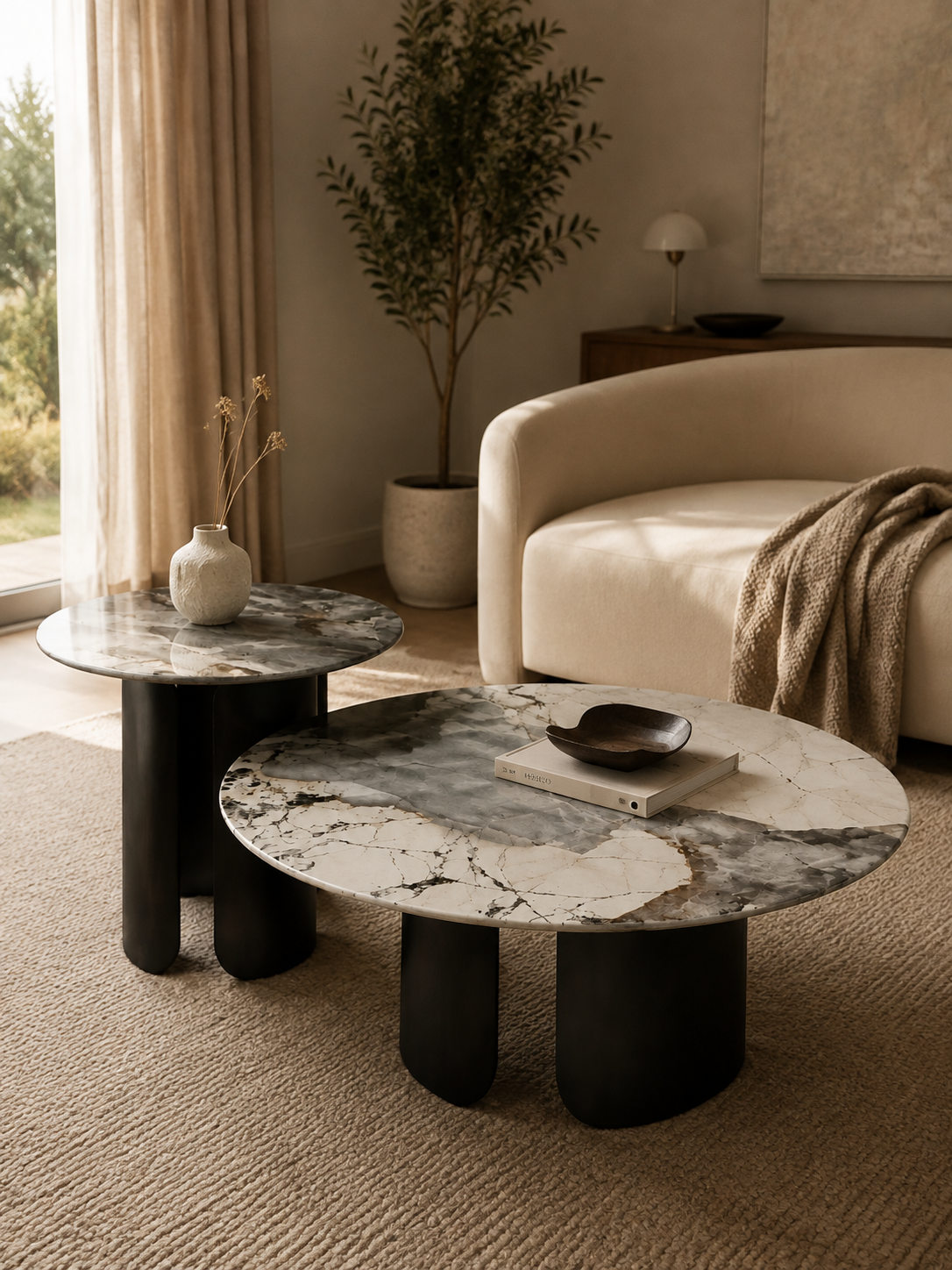 Nordica – Tables basses gigognes rondes en marbre, nordique
