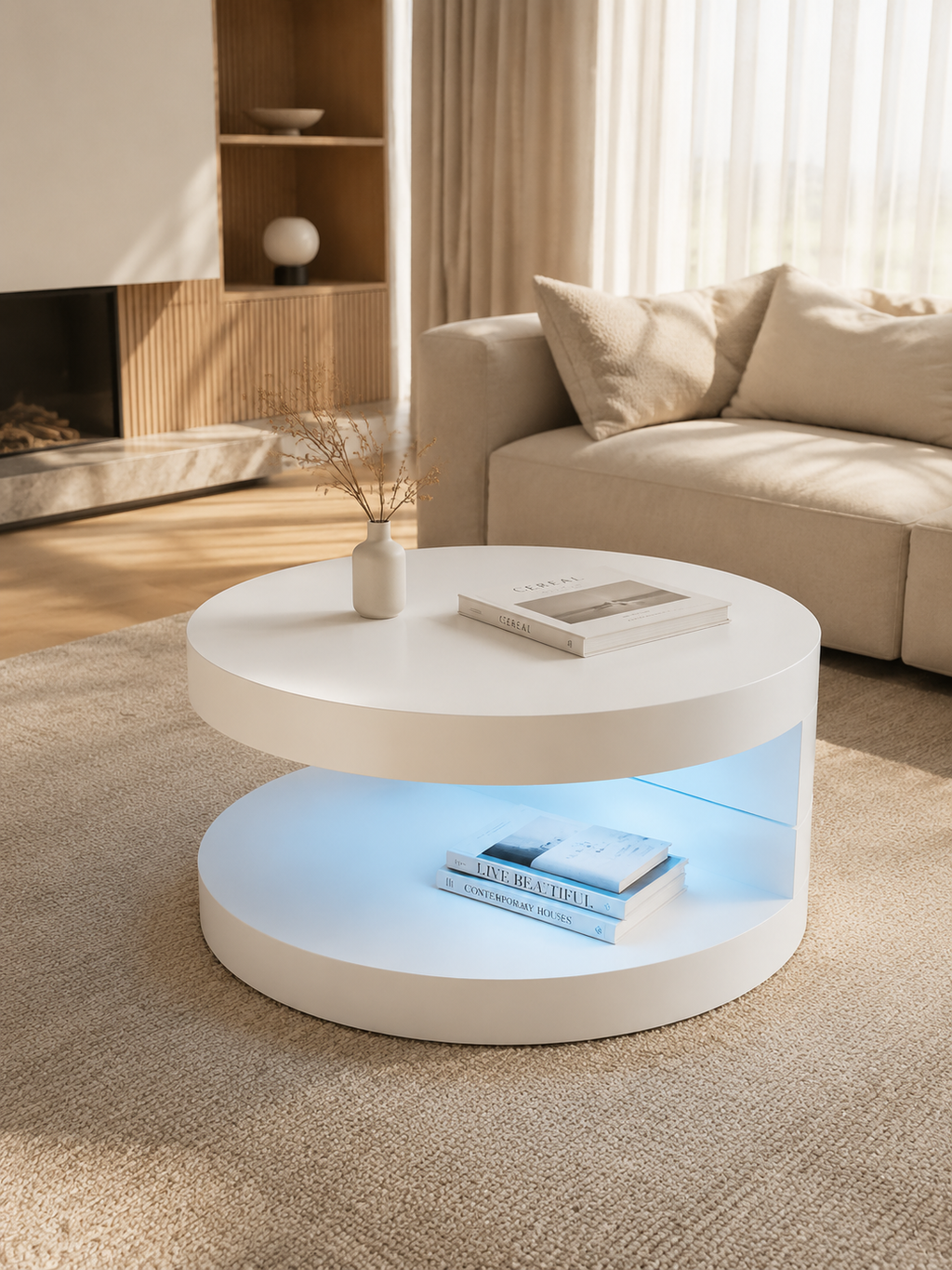Rotativa – Table basse ronde pivotante LED, 2 niveaux