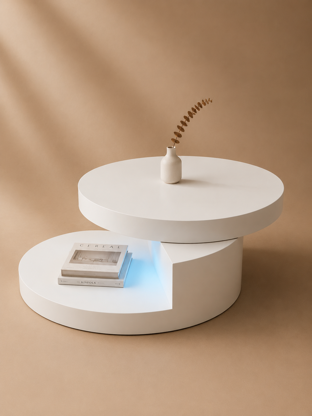 Rotativa – Table basse ronde pivotante LED, 2 niveaux