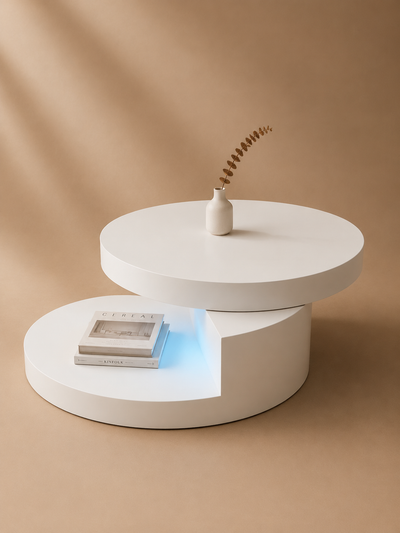 Rotativa – Table basse ronde pivotante LED, 2 niveaux
