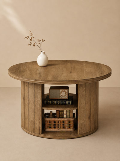 Conica – Table basse ronde bois rustique, 3 niveaux