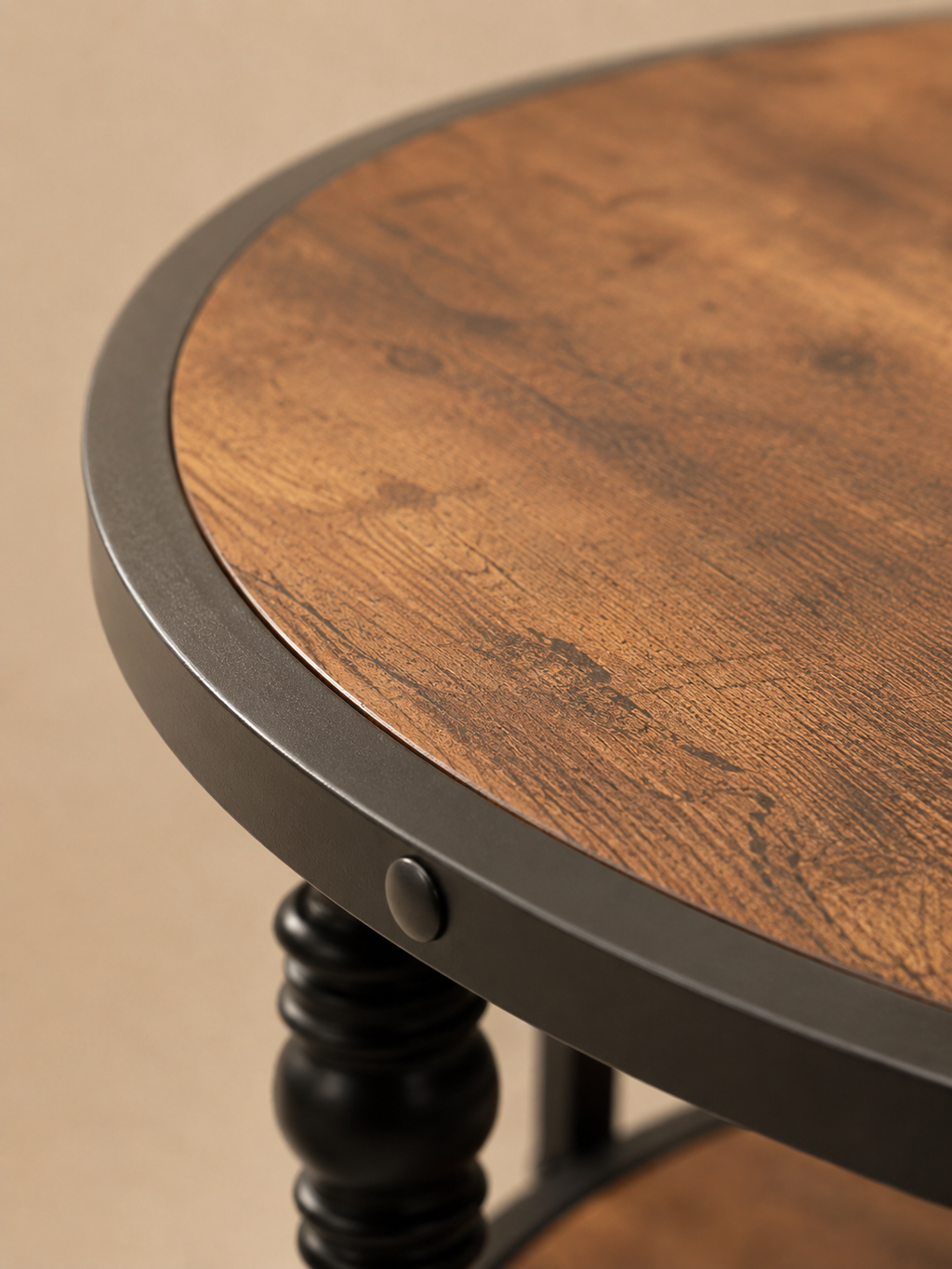 Romana – Table basse ronde bois, 2 niveaux, colonnes