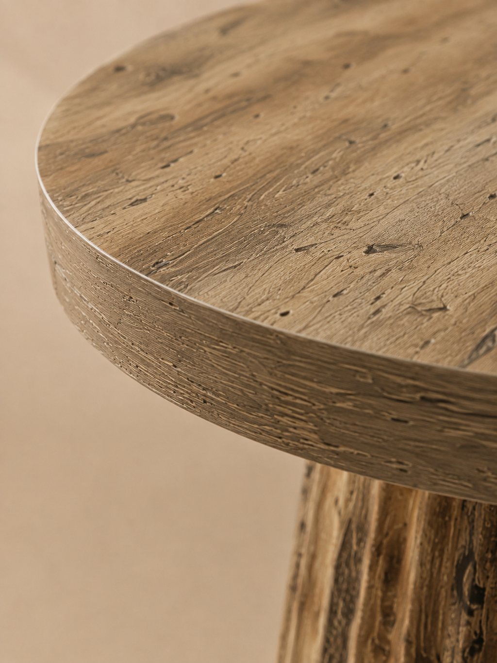 Colonna – Table basse ronde effet bois, pied colonne cannelé