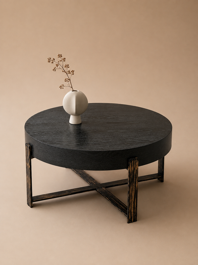 Vintaged – Table basse ronde plateau épais, style vintage