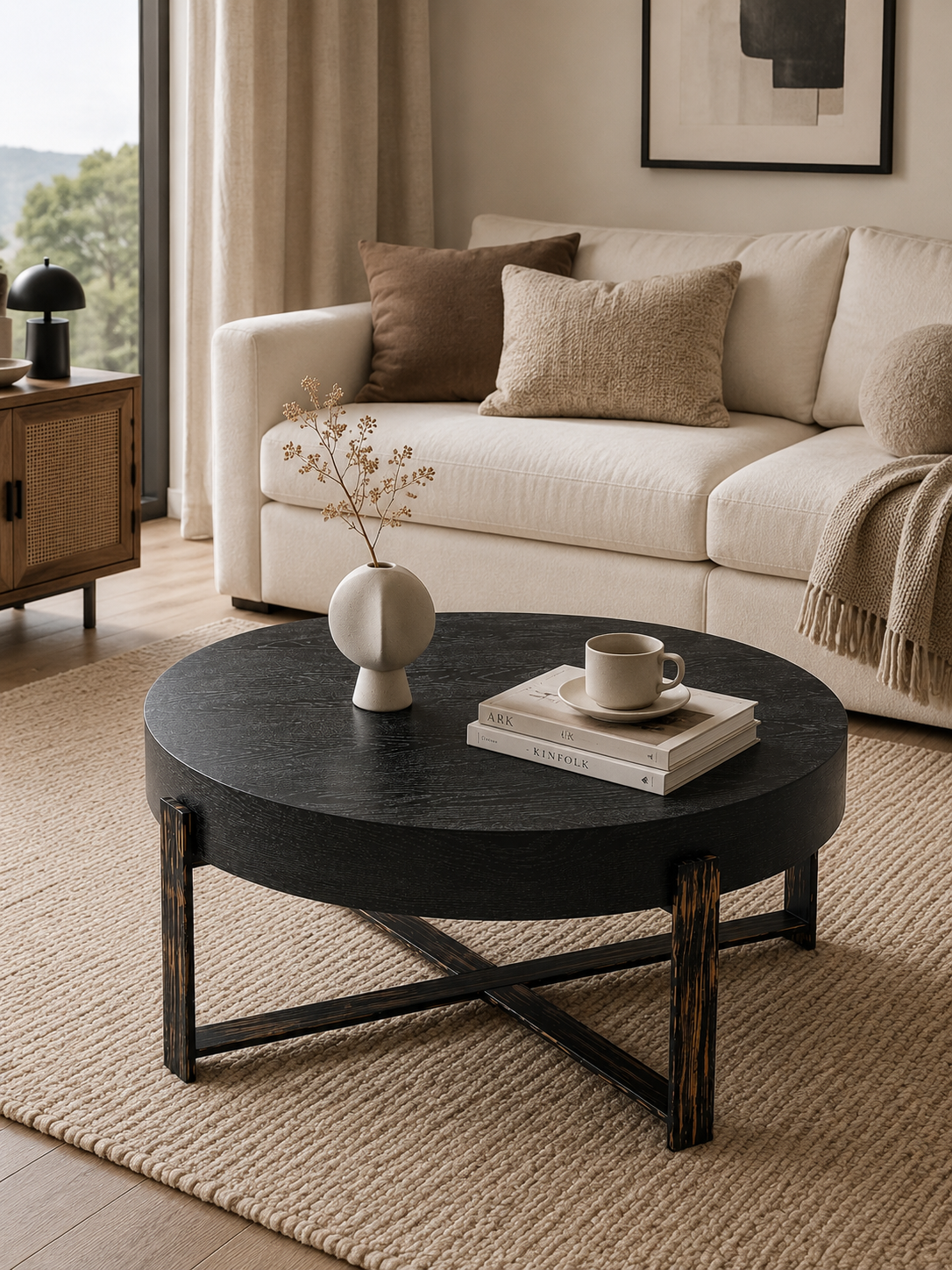 Vintaged – Table basse ronde plateau épais, style vintage