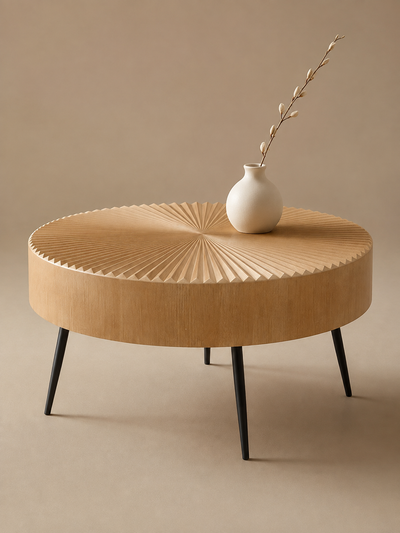 Soleil – Table basse d'appoint ronde bois, style bohème Japandi