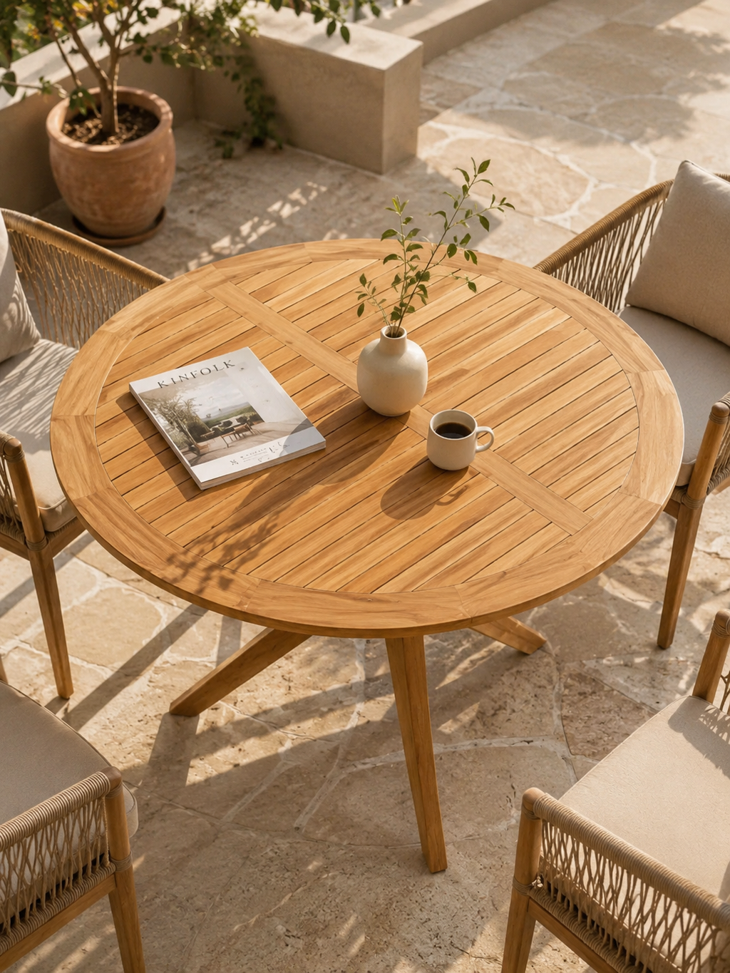 Acacia – Table de jardin ronde 4 personnes, bois massif