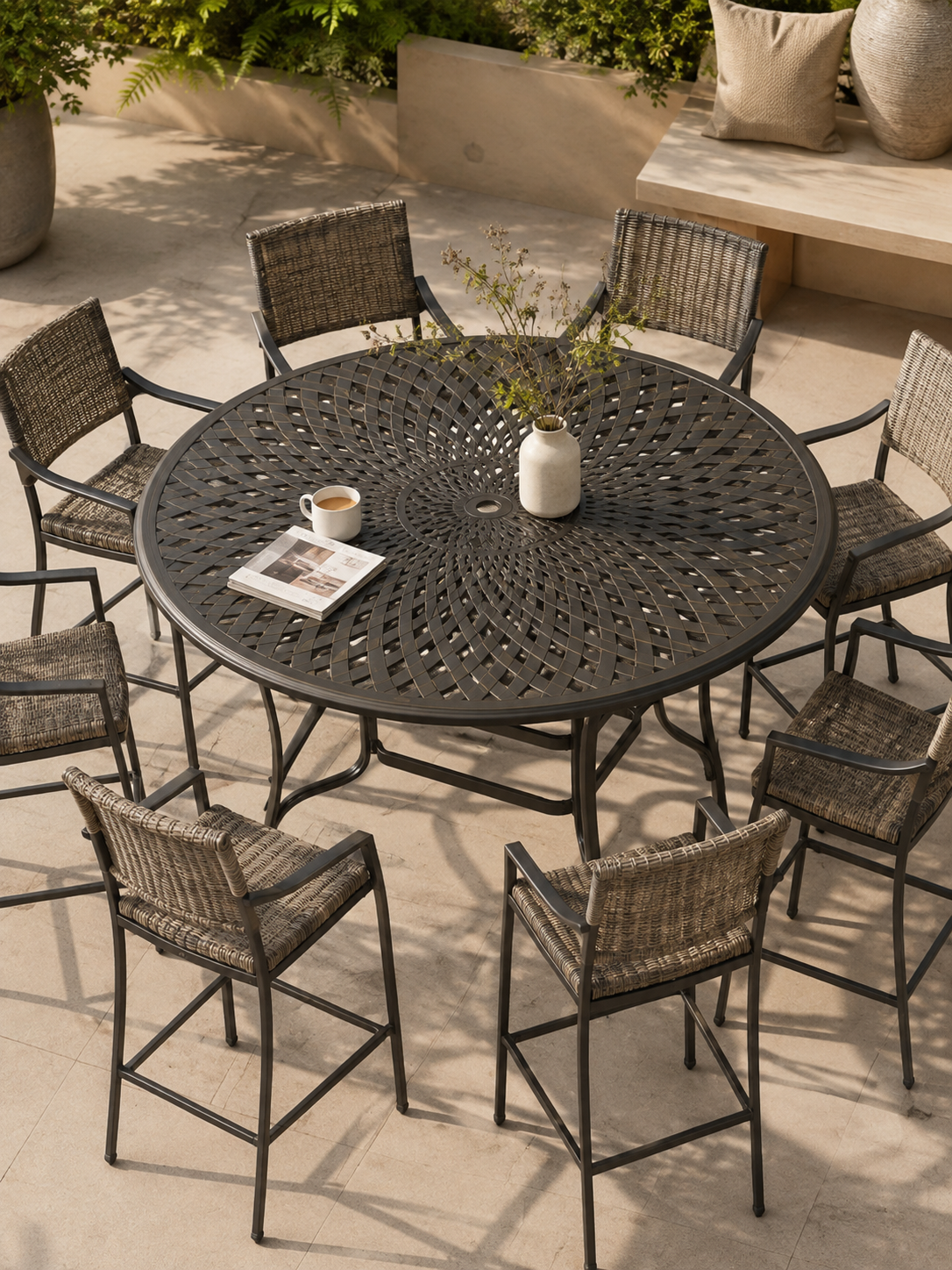 Alta – Table haute de jardin ronde 155cm, aluminium