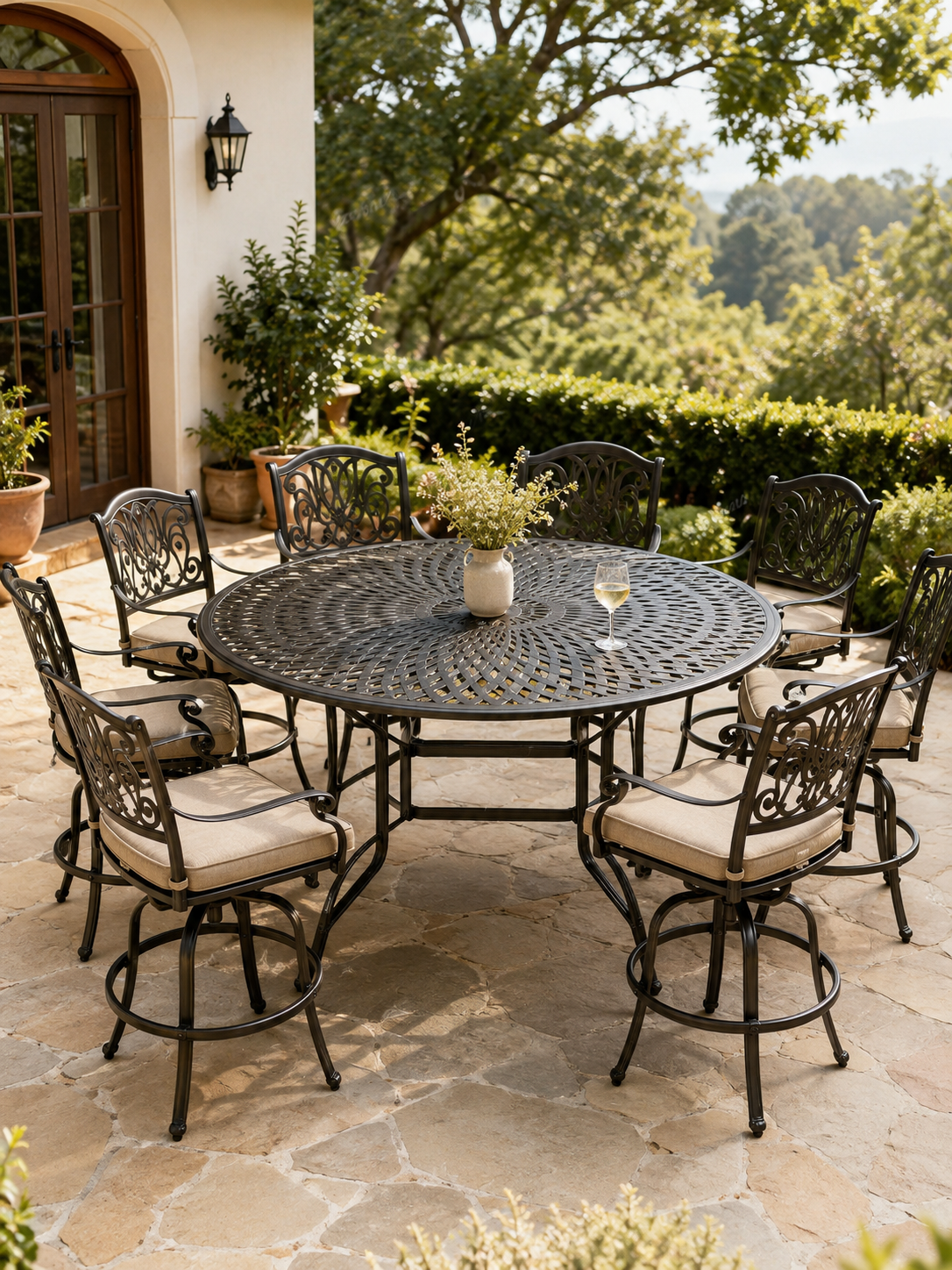 Alta – Table haute de jardin ronde 155cm, aluminium