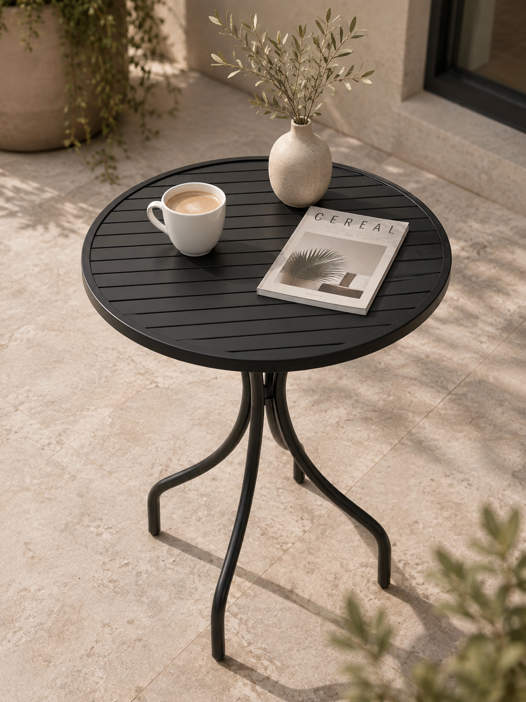 Bistro – Table de jardin ronde 2 personnes, acier noir
