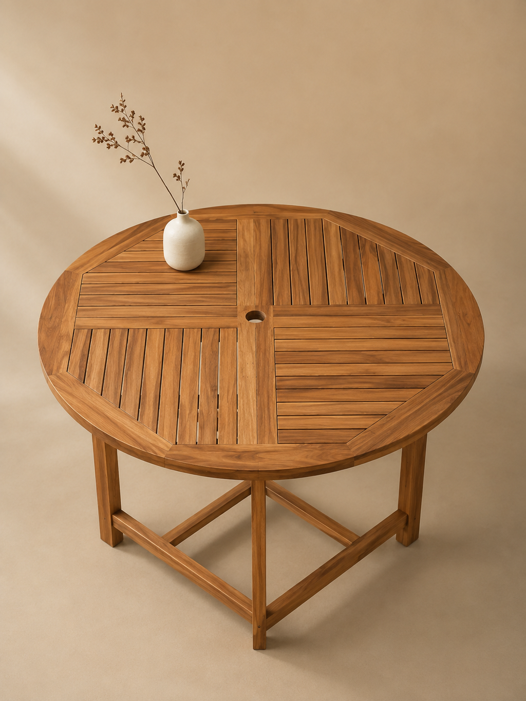 Tecka – Table de jardin ronde 4 personnes, teck massif