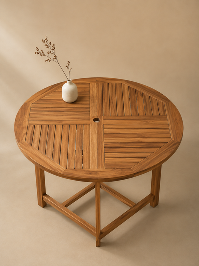 Tecka – Table de jardin ronde 4 personnes, teck massif